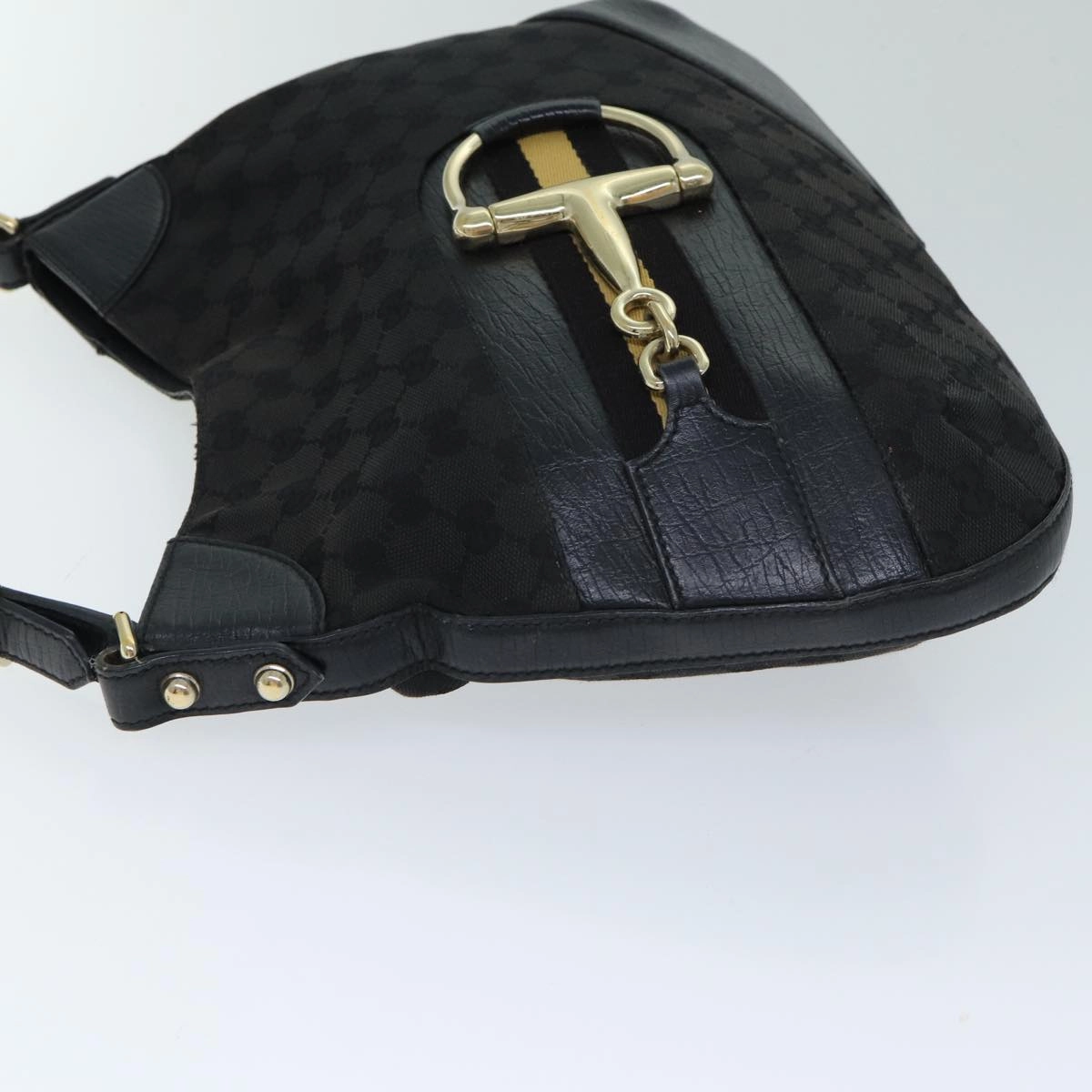 GUCCI GG Supreme Horsebit Shoulder Bag PVC Leather Black 137388  77823