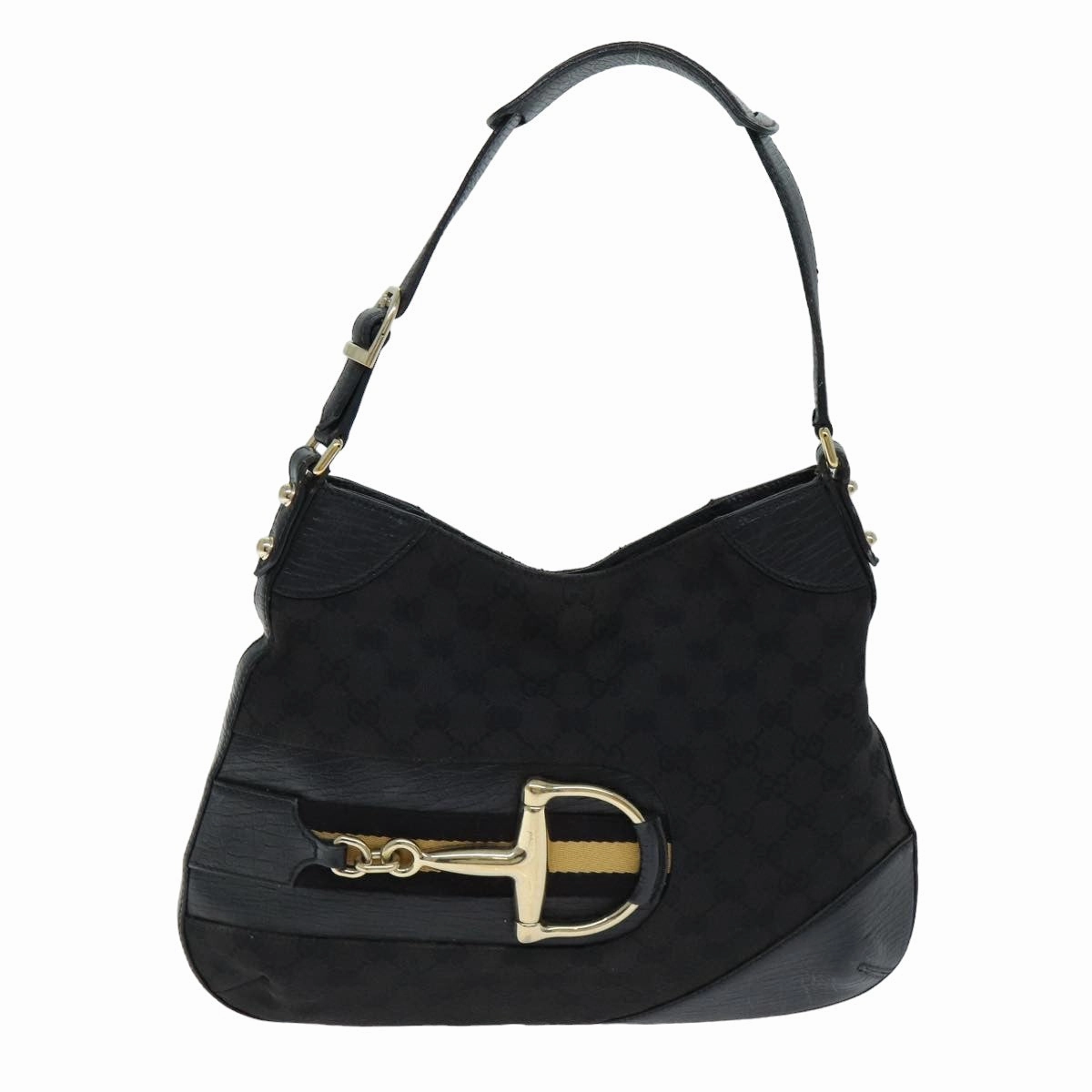 GUCCI GG Supreme Horsebit Shoulder Bag PVC Leather Black 137388  77823