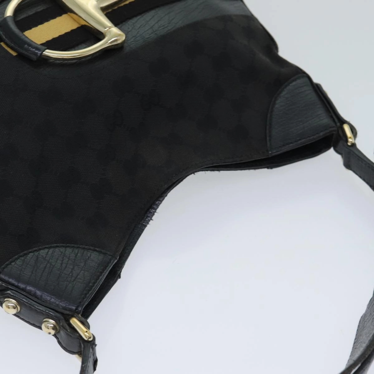 GUCCI GG Supreme Horsebit Shoulder Bag PVC Leather Black 137388  77823
