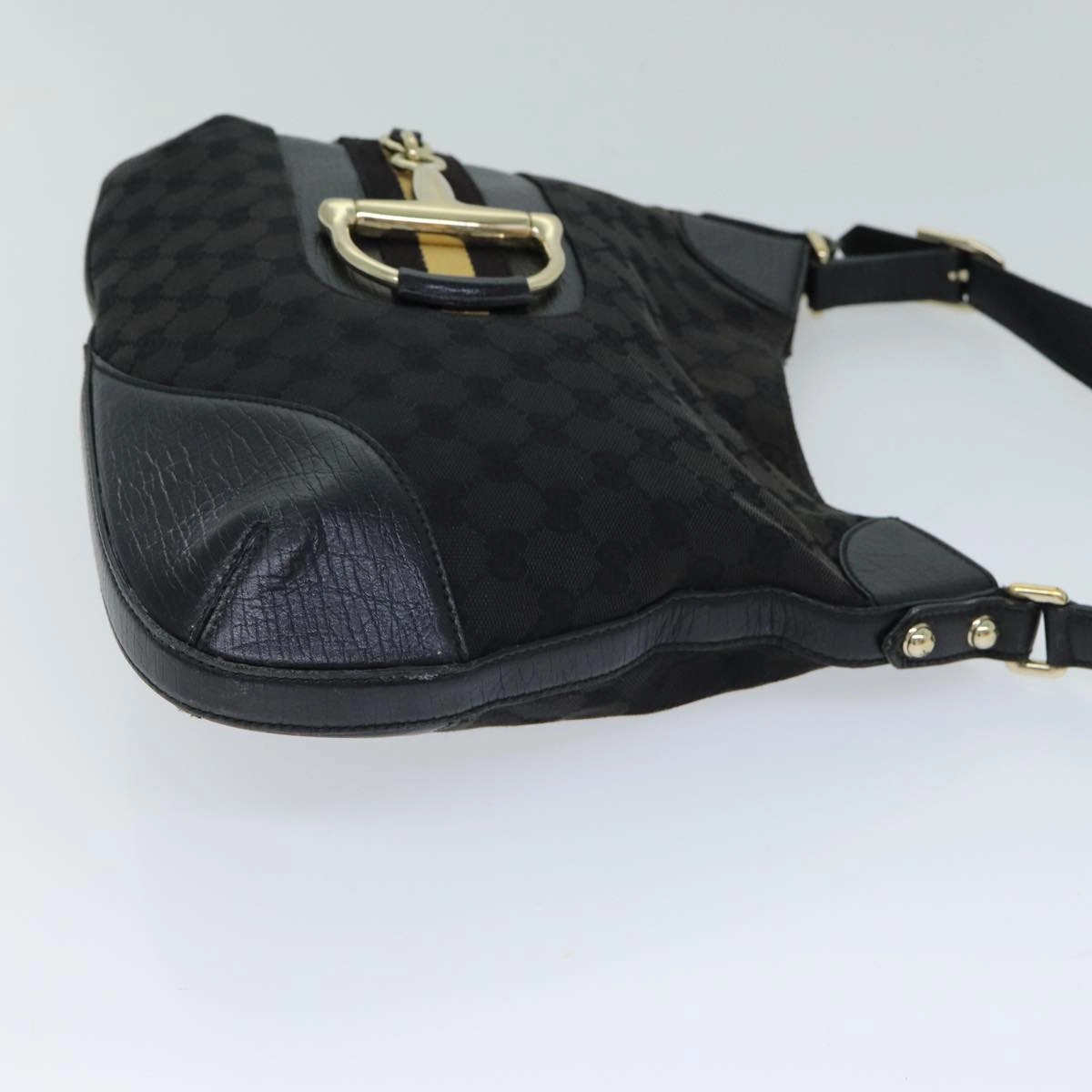 GUCCI GG Supreme Horsebit Shoulder Bag PVC Leather Black 137388  77823