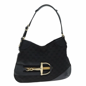 GUCCI GG Supreme Horsebit Shoulder Bag PVC Leather Black 137388  77823