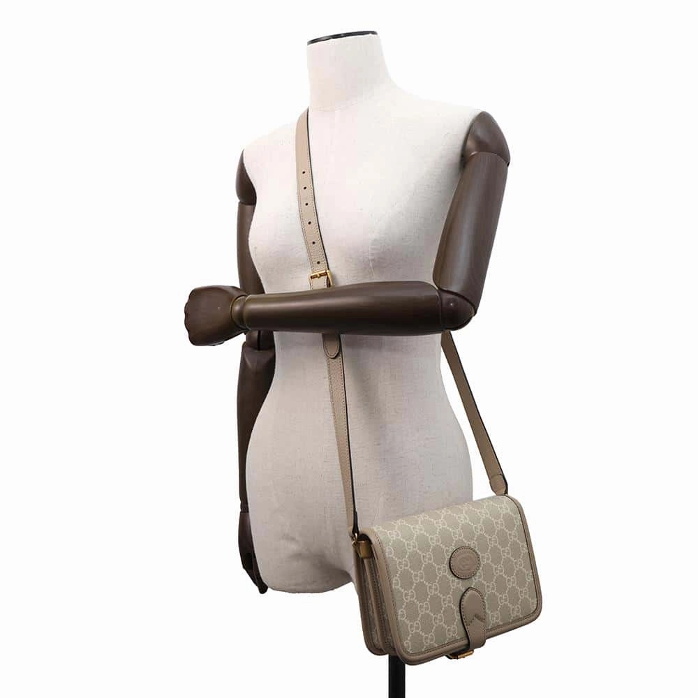 GUCCI GG Supreme Interlocking Shoulder Bag Beige671620 GG SupremeCanvas Leather