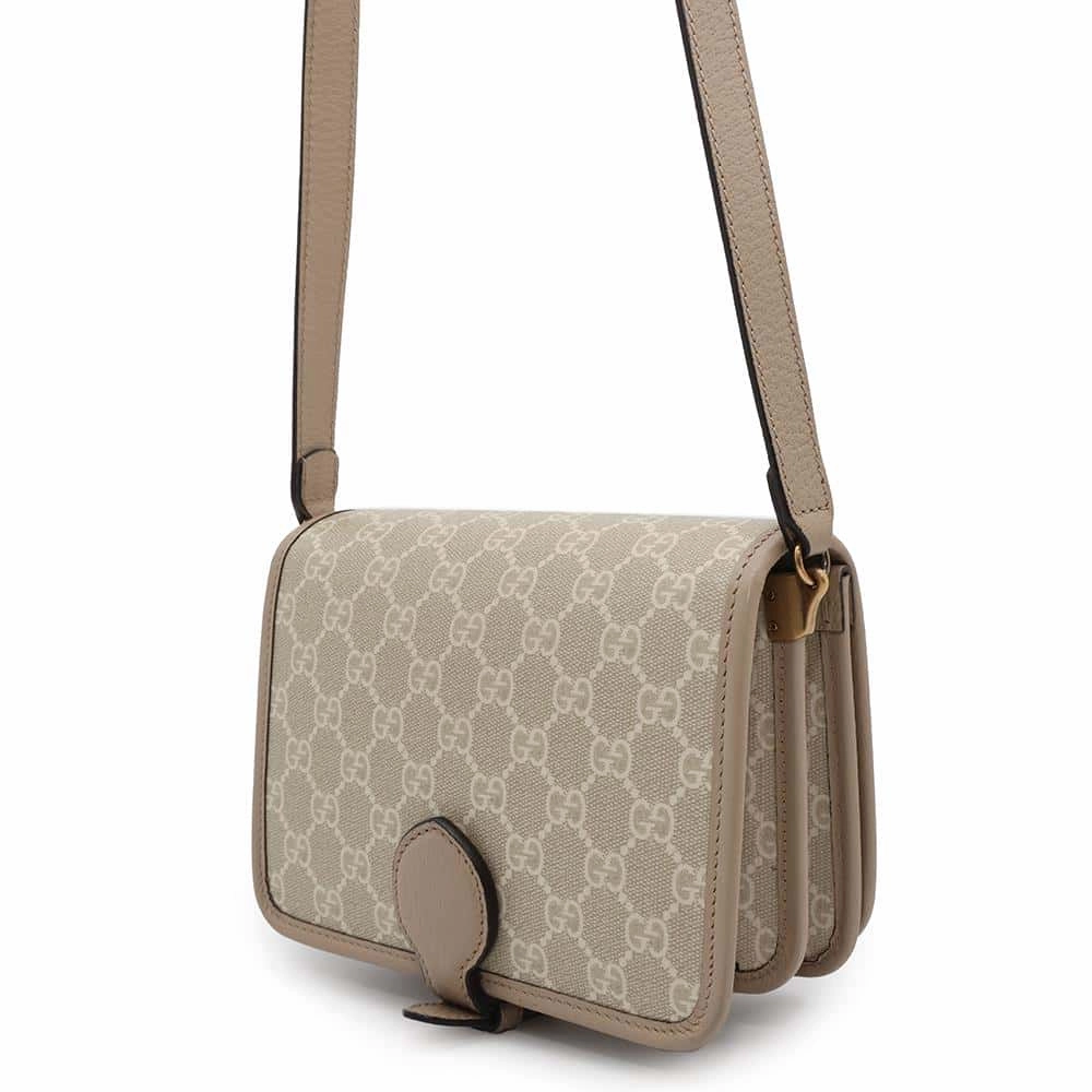 GUCCI GG Supreme Interlocking Shoulder Bag Beige671620 GG SupremeCanvas Leather