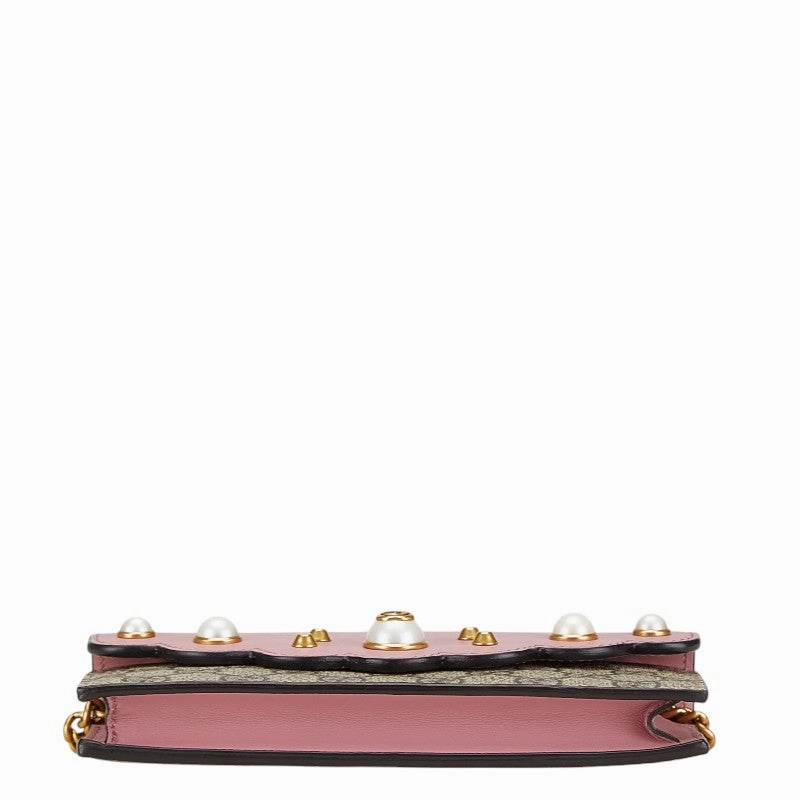 Gucci GG Supreme Pearl Chain Wallet Shoulder Bag