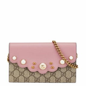 Gucci GG Supreme Pearl Chain Wallet Shoulder Bag