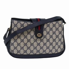 GUCCI GG Supreme Sherry Line Shoulder Bag PVC Navy Red 116 02 076  13428