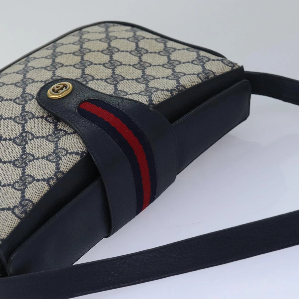 GUCCI GG Supreme Sherry Line Shoulder Bag PVC Navy Red 116 02 076  13428