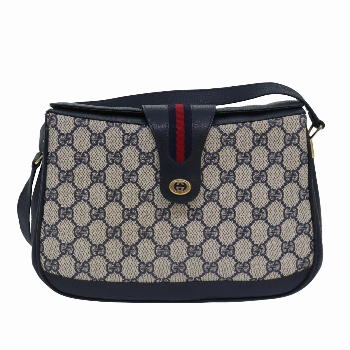 GUCCI GG Supreme Sherry Line Shoulder Bag PVC Navy Red 116 02 076  13428