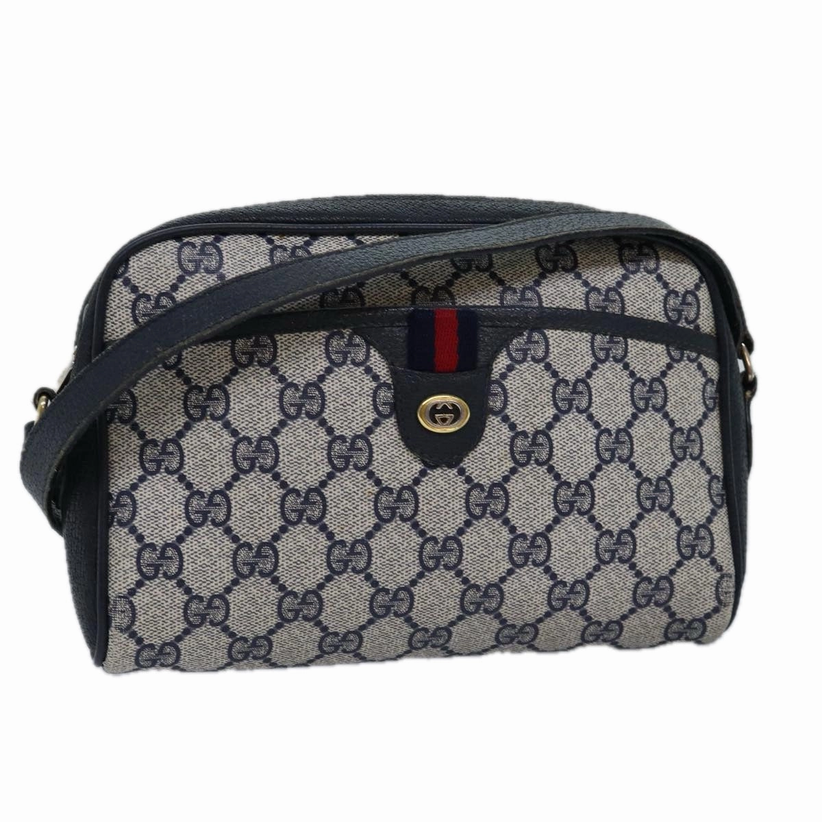 GUCCI GG Supreme Sherry Line Shoulder Bag PVC Navy Red 116 02 089  ep4504