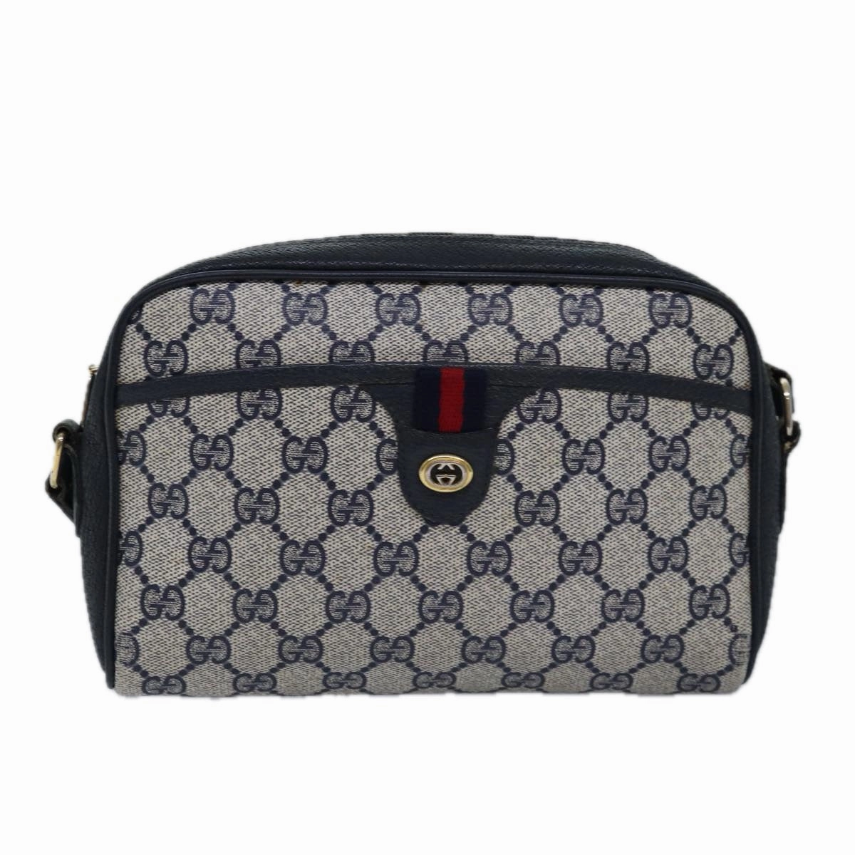 GUCCI GG Supreme Sherry Line Shoulder Bag PVC Navy Red 116 02 089  ep4504