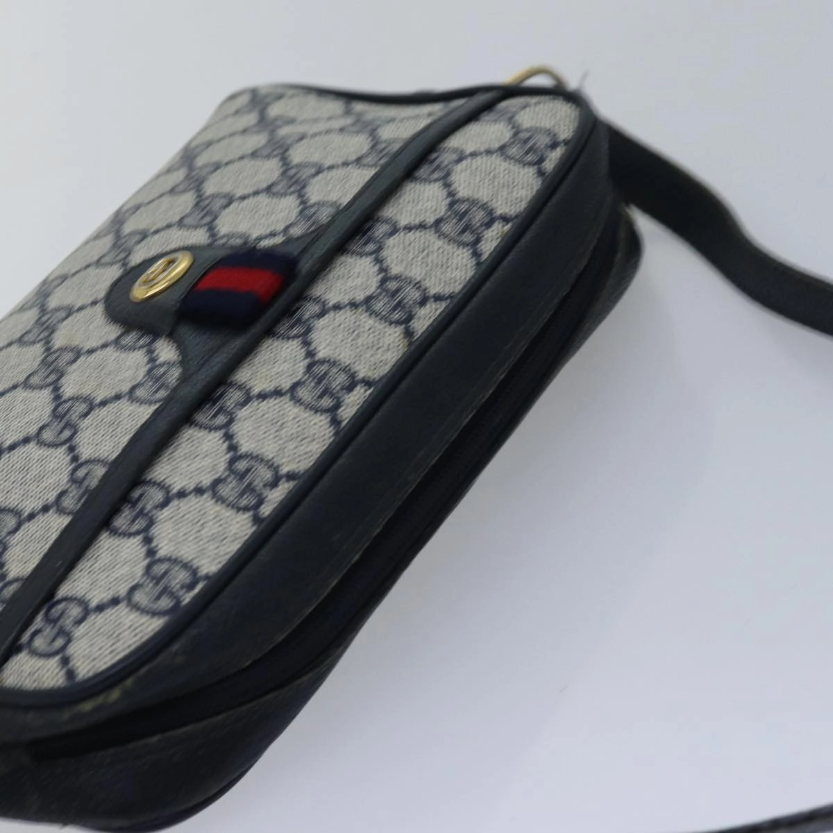 GUCCI GG Supreme Sherry Line Shoulder Bag PVC Navy Red 116 02 089  ep4504