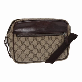 GUCCI GG Supreme Shoulder Bag PVC Leather Beige Silver 114291  87094