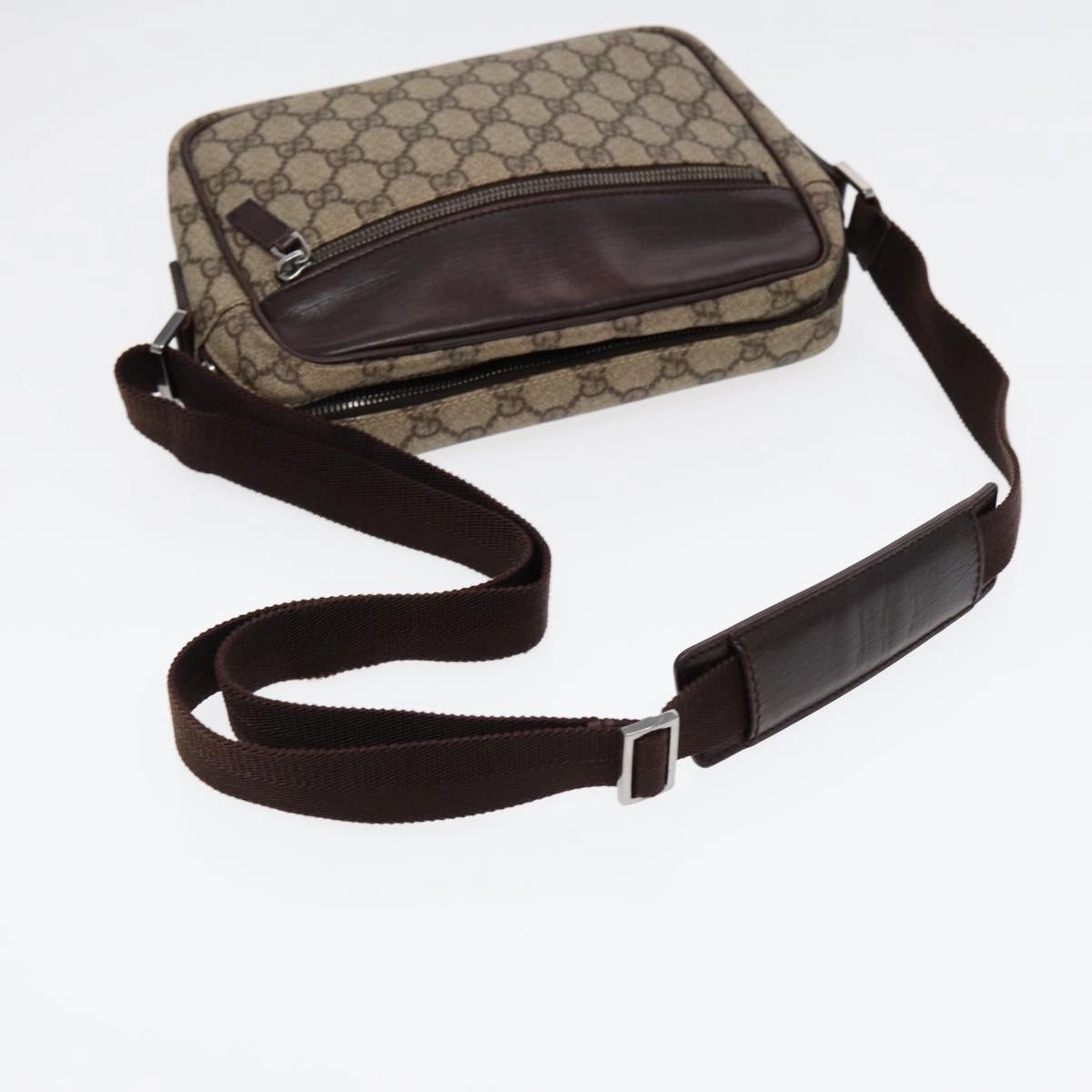 GUCCI GG Supreme Shoulder Bag PVC Leather Beige Silver 114291  87094