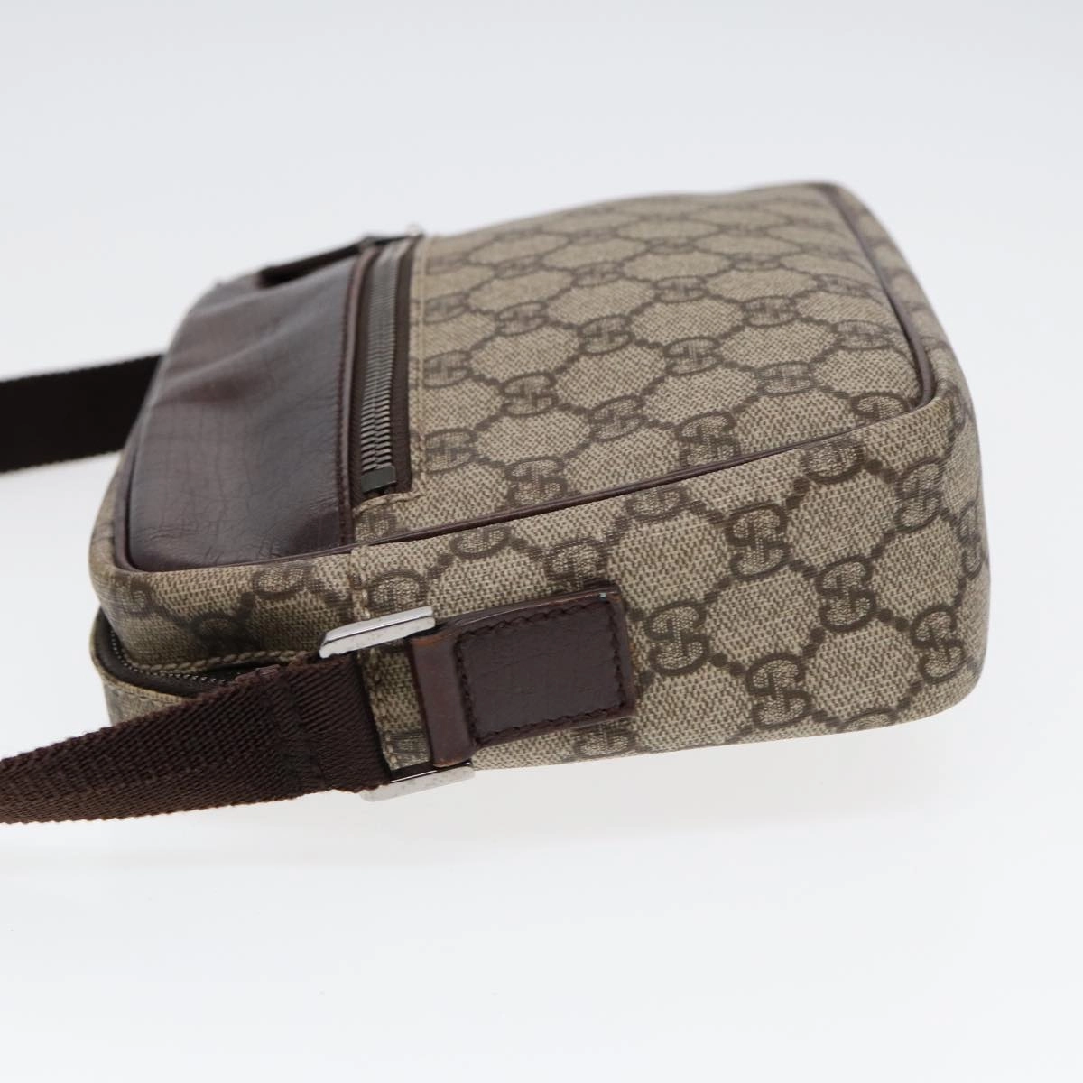GUCCI GG Supreme Shoulder Bag PVC Leather Beige Silver 114291  87094