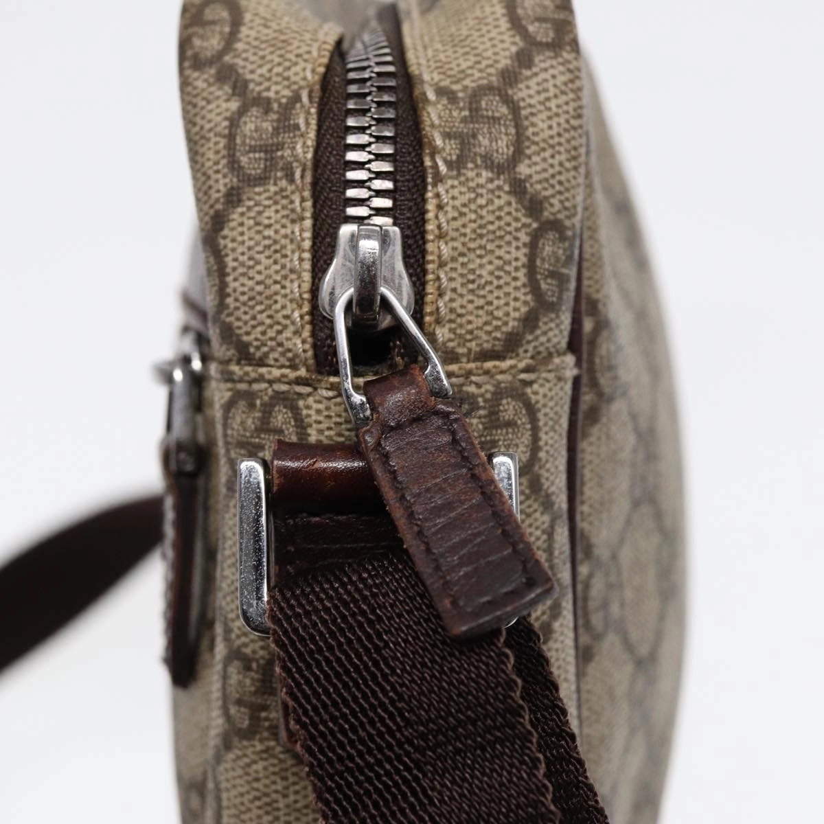 GUCCI GG Supreme Shoulder Bag PVC Leather Beige Silver 114291  87094