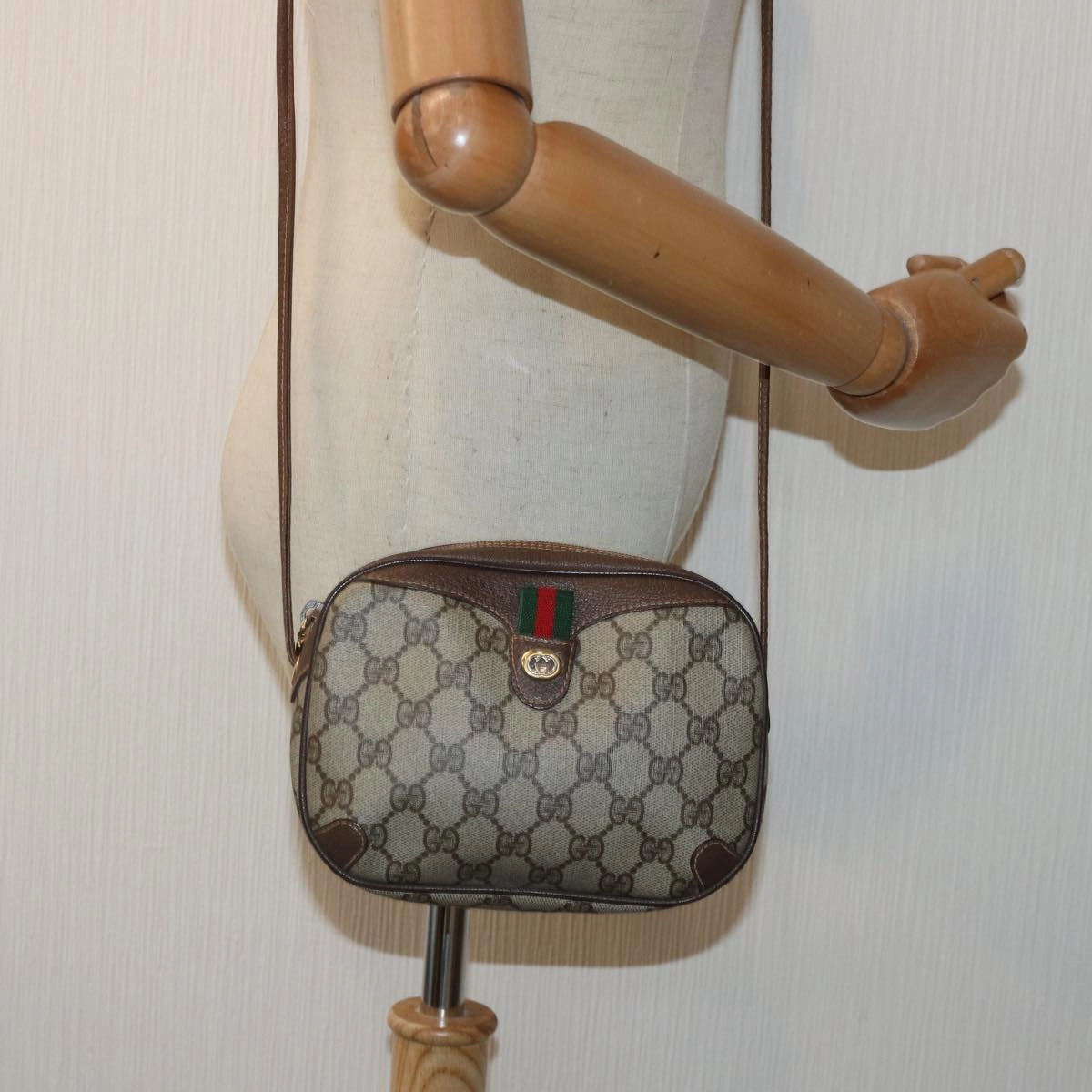 GUCCI GG Supreme Web Sherry Line Shoulder Bag Beige 001 904 2066  ep5238