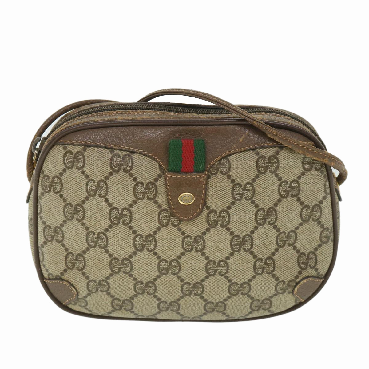 GUCCI GG Supreme Web Sherry Line Shoulder Bag Beige Red 156 02 066  8787