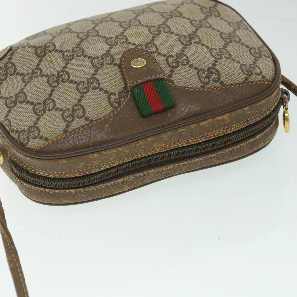 GUCCI GG Supreme Web Sherry Line Shoulder Bag Beige Red 156 02 066  8787