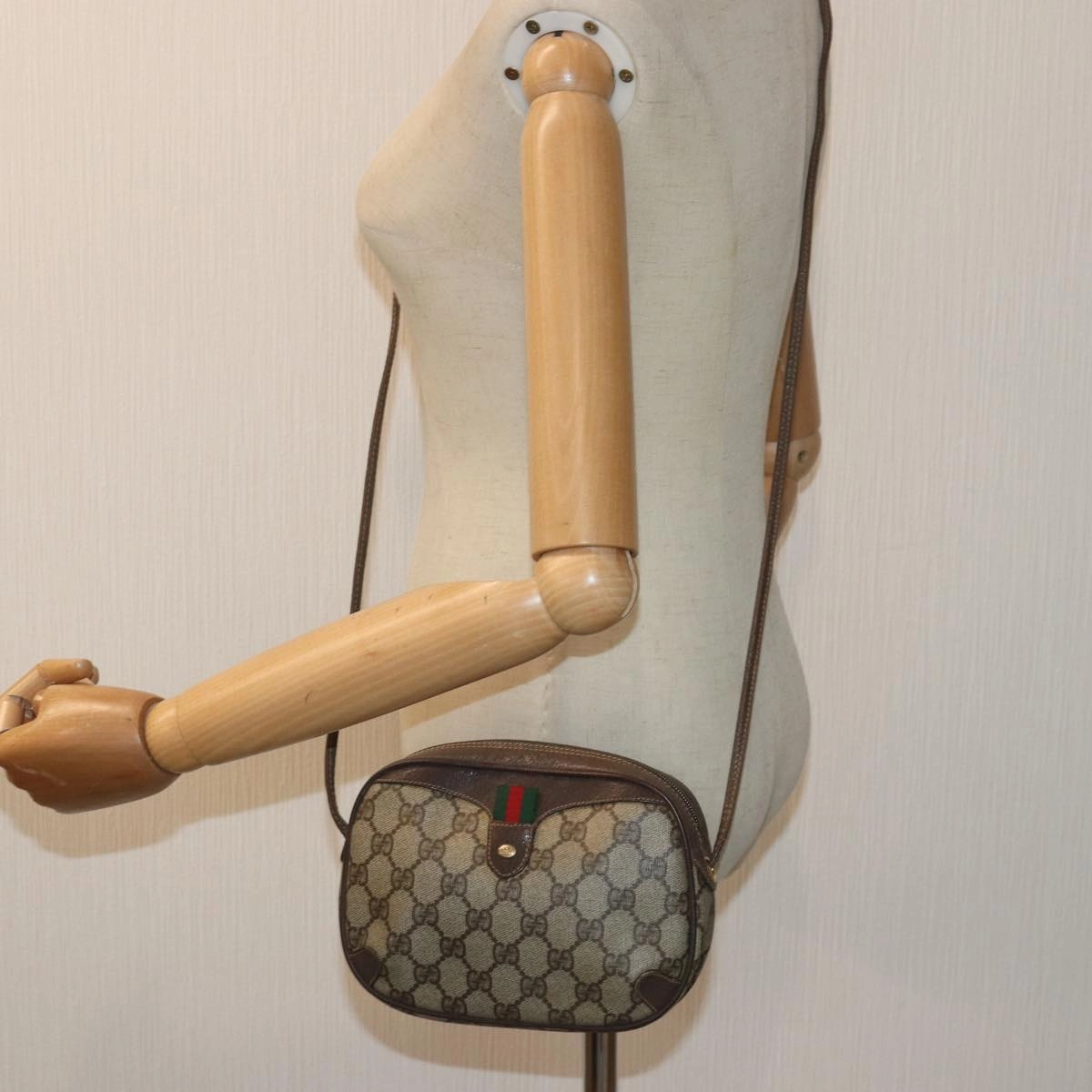 GUCCI GG Supreme Web Sherry Line Shoulder Bag PVC Beige 156 02 066  83926