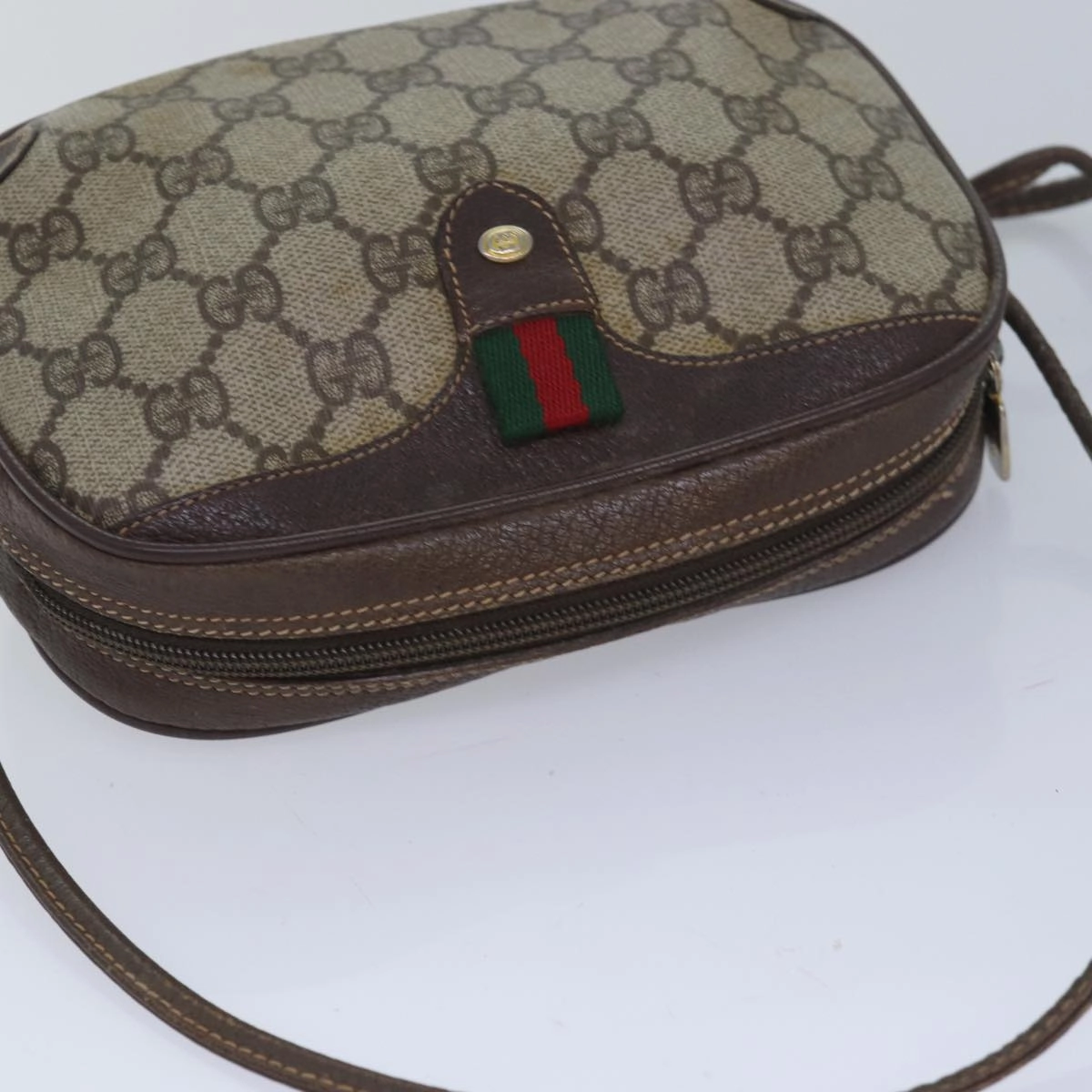 GUCCI GG Supreme Web Sherry Line Shoulder Bag PVC Beige 156 02 066  83926