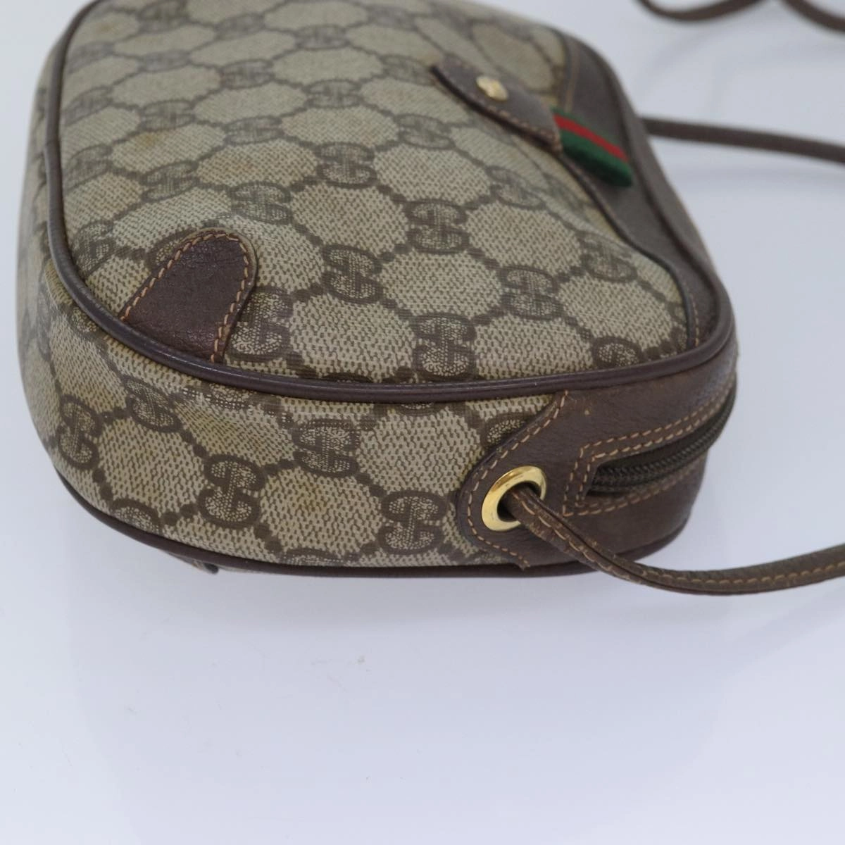 GUCCI GG Supreme Web Sherry Line Shoulder Bag PVC Beige 156 02 066  83926