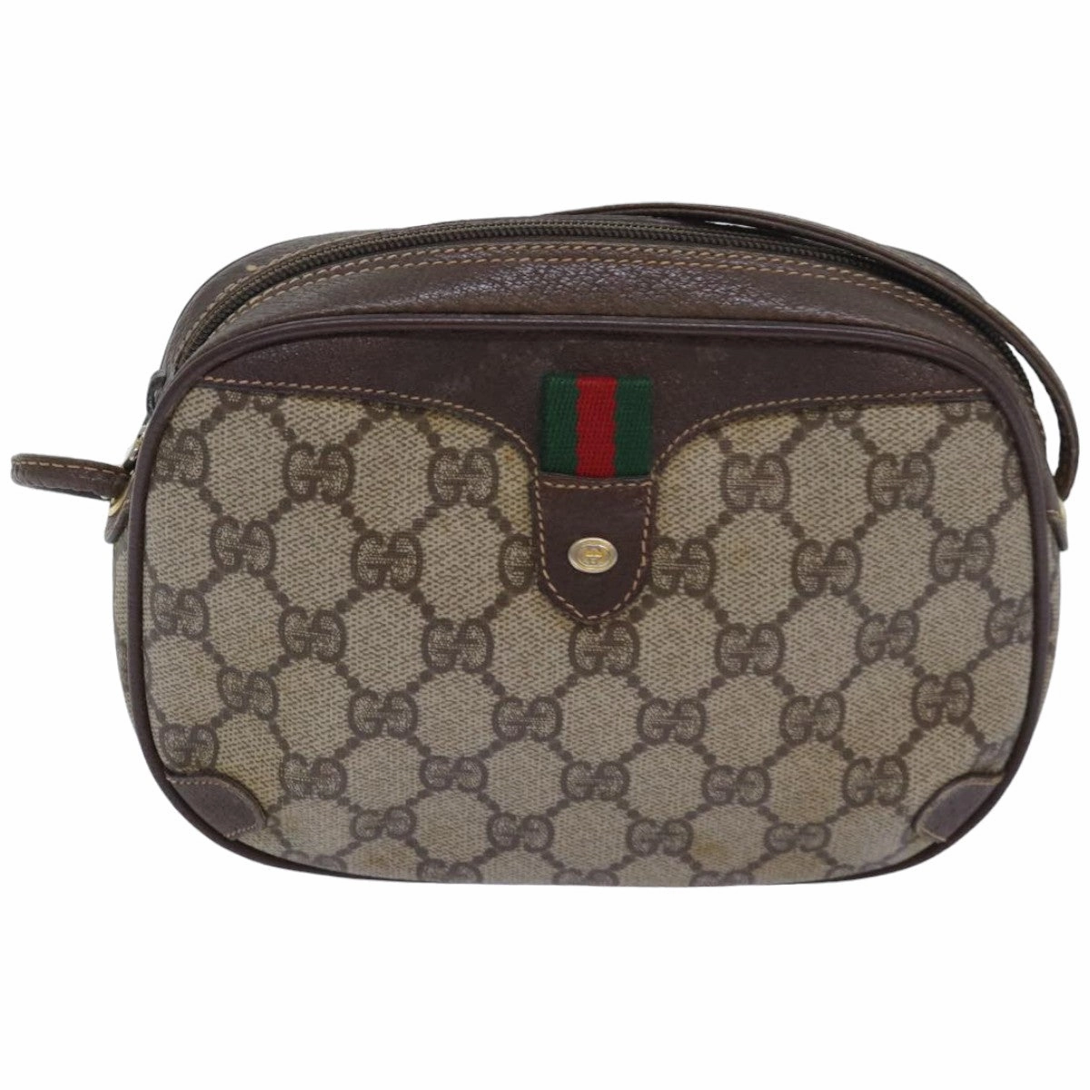 GUCCI GG Supreme Web Sherry Line Shoulder Bag PVC Beige 156 02 066  83926