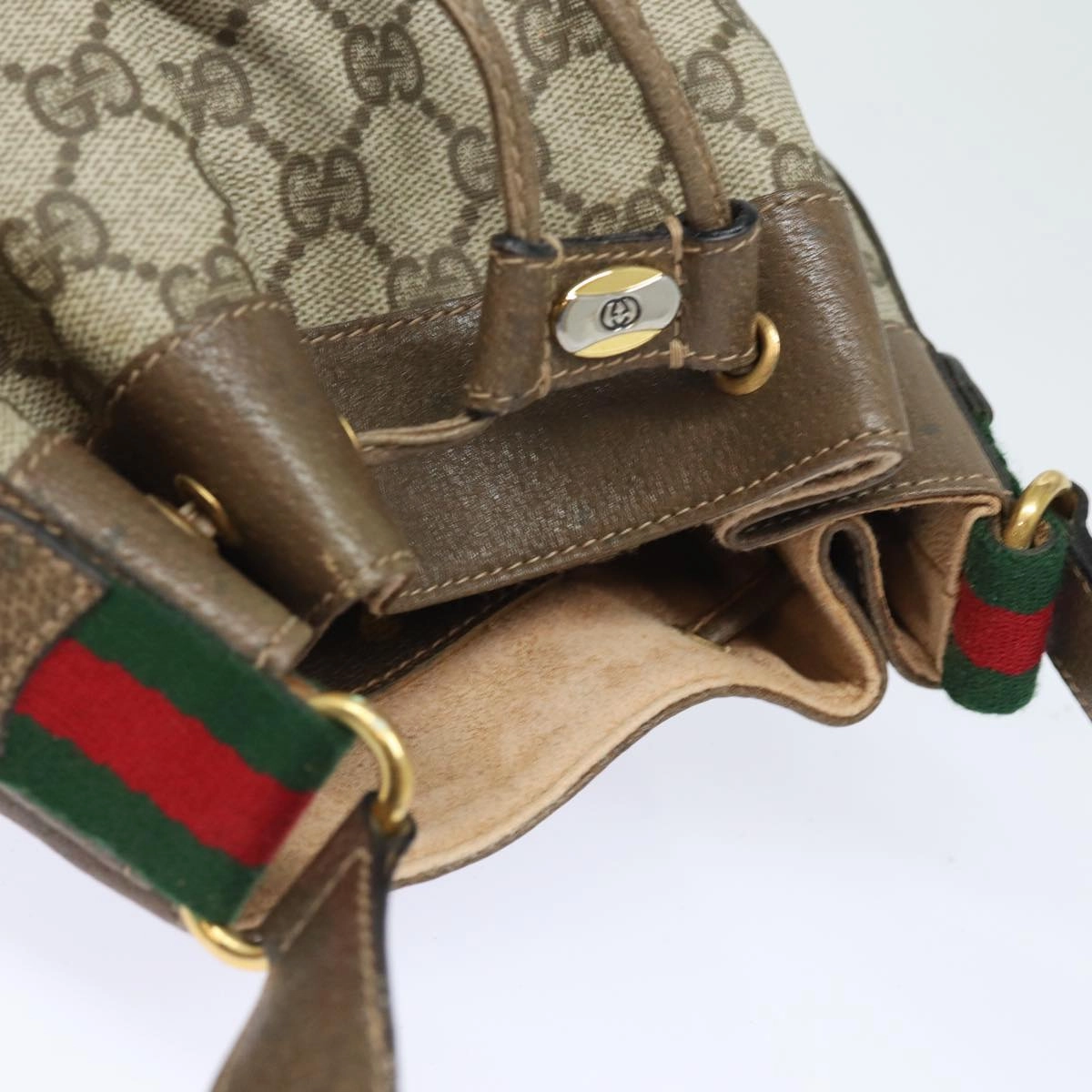GUCCI GG Supreme Web Sherry Line Shoulder Bag PVC Beige 41 02 034  81369