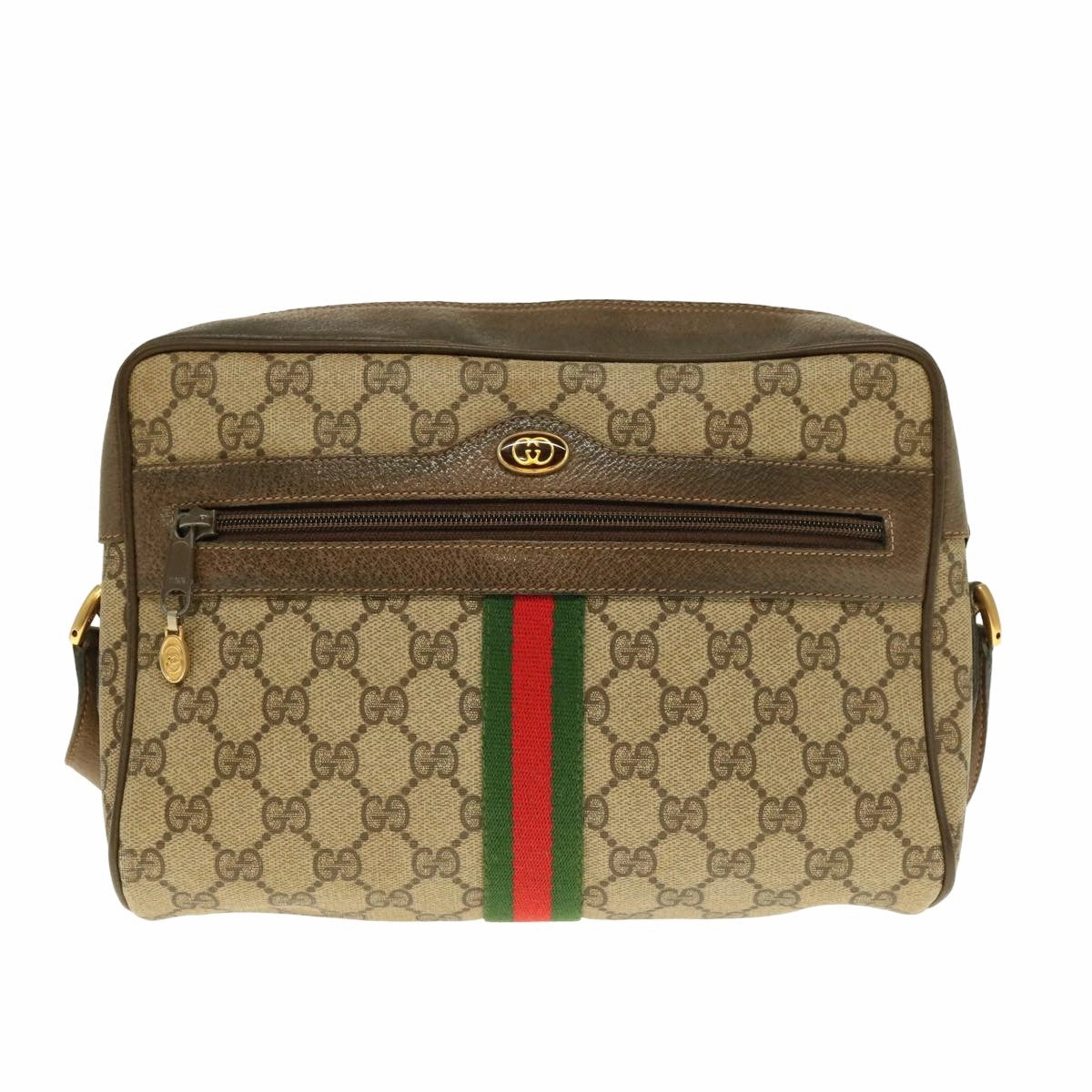 GUCCI GG Supreme Webshire Line Shoulder Bag Canvas Beige Brown 72 02 005