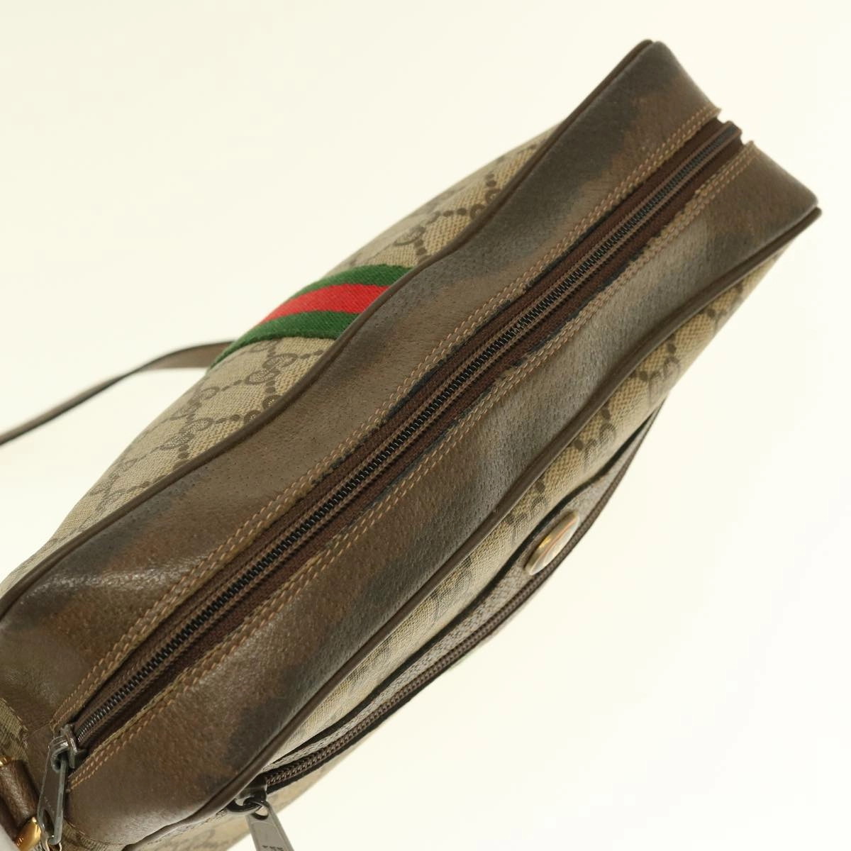 GUCCI GG Supreme Webshire Line Shoulder Bag Canvas Beige Brown 72 02 005