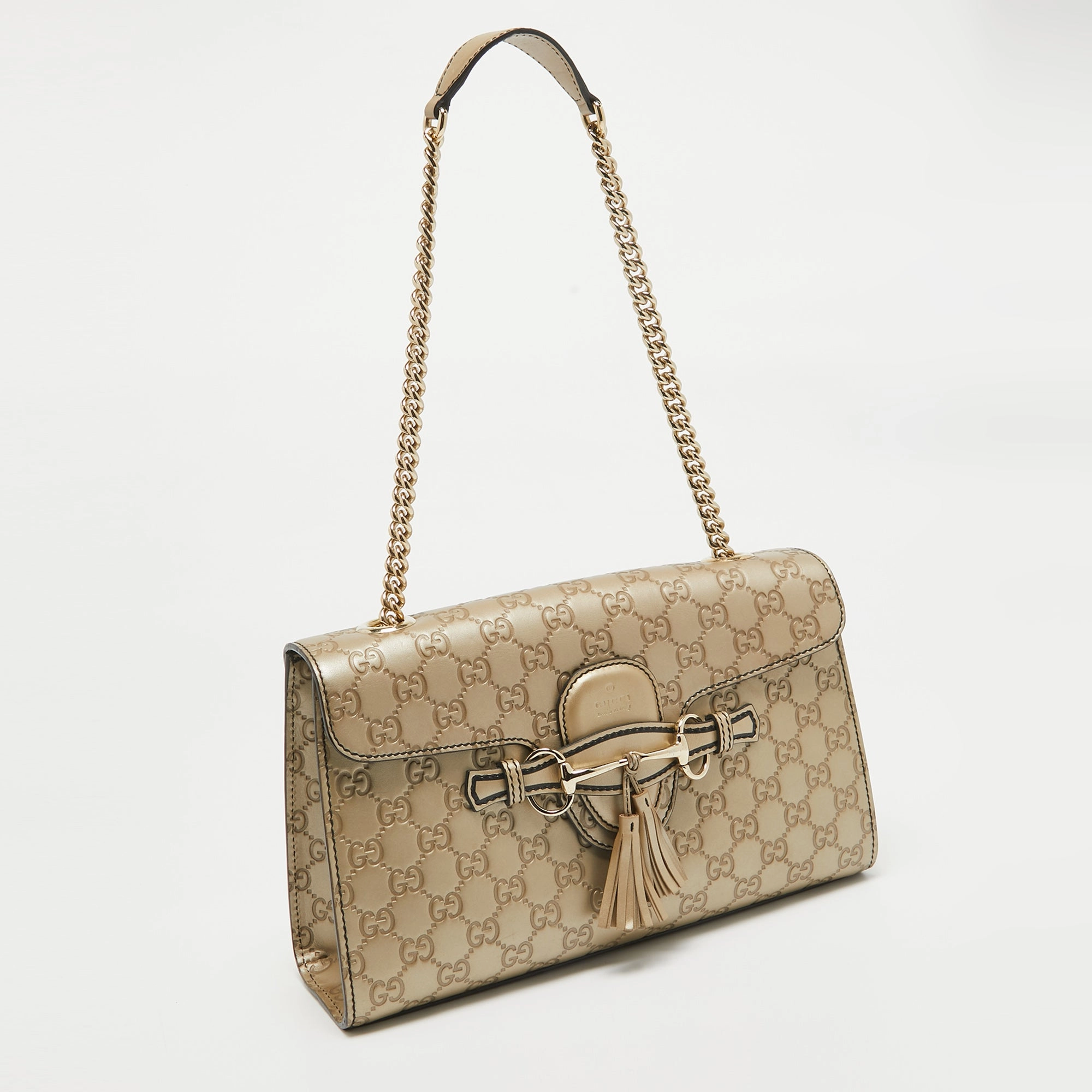 Gucci Gold Guccissima Leather Medium Emily Chain Shoulder Bag