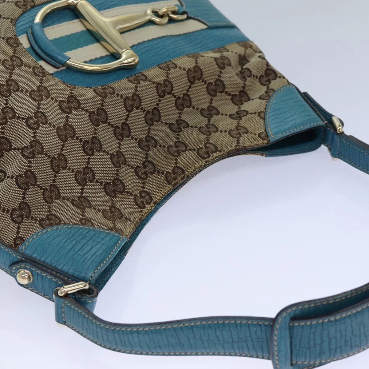 GUCCI Horsebit Sherry Line GG Canvas Shoulder Bag Beige 137388  82262