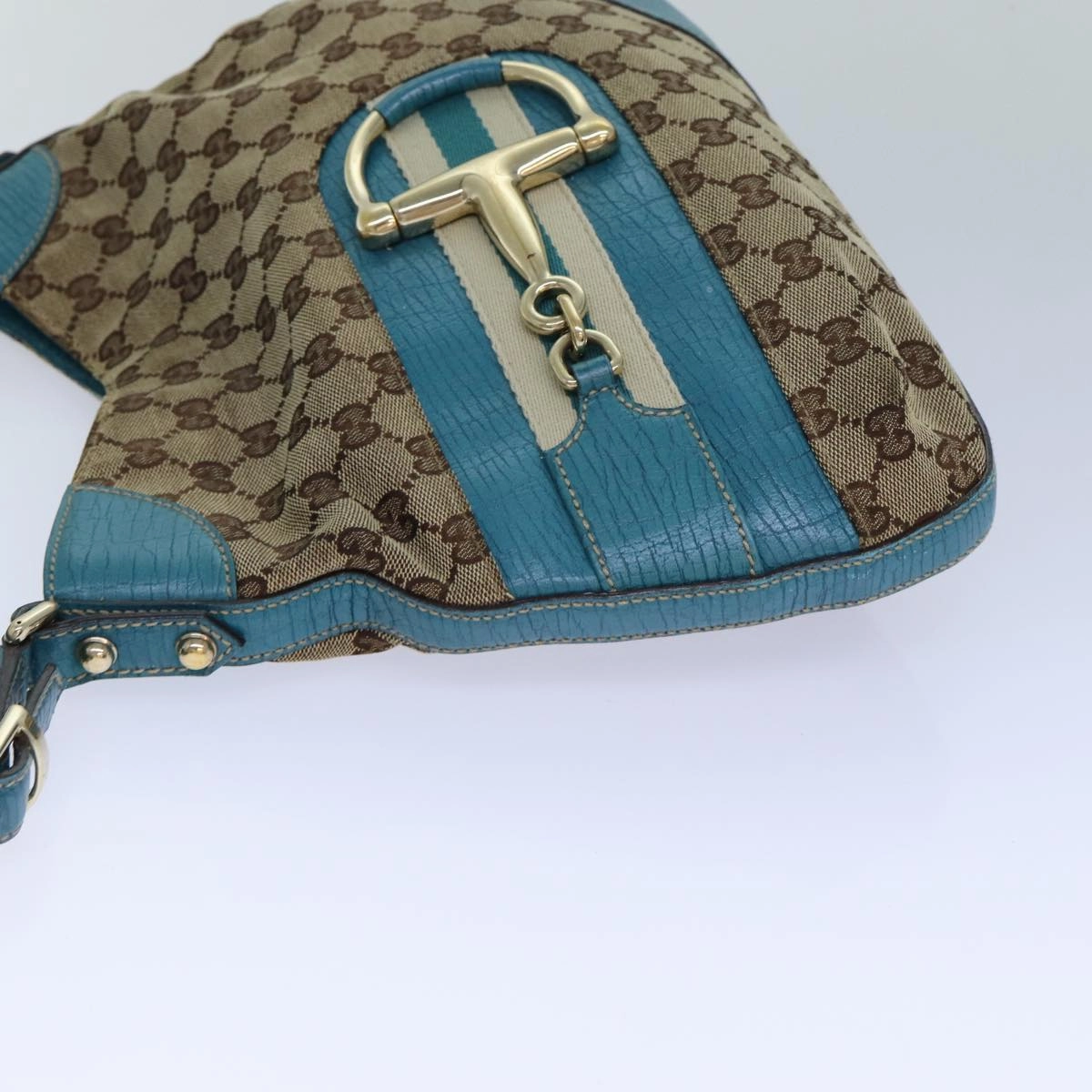 GUCCI Horsebit Sherry Line GG Canvas Shoulder Bag Beige 137388  82262