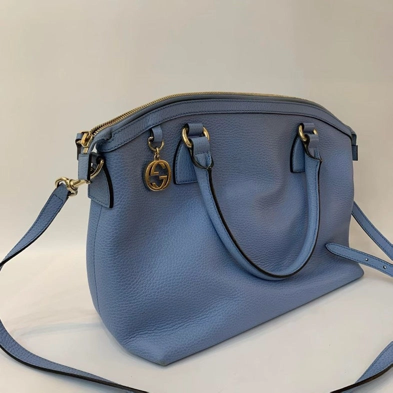 Gucci Interlocking GG Pebbled Calfskin Crossbody Bag Blue