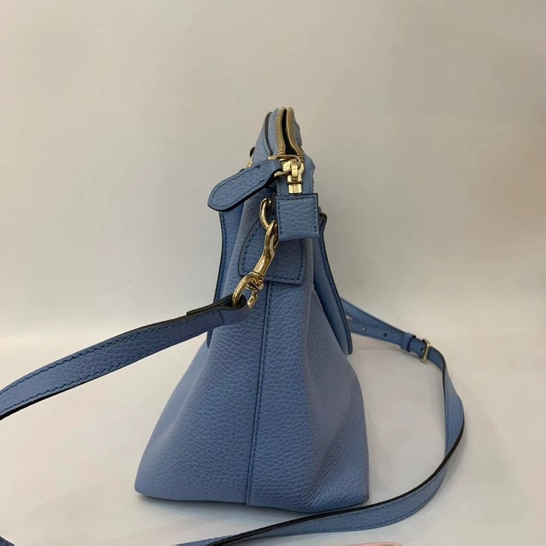 Gucci Interlocking GG Pebbled Calfskin Crossbody Bag Blue
