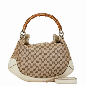 Gucci  ivory  Canvas Leather Handbag Shoulder Bag (Pre-Owned)