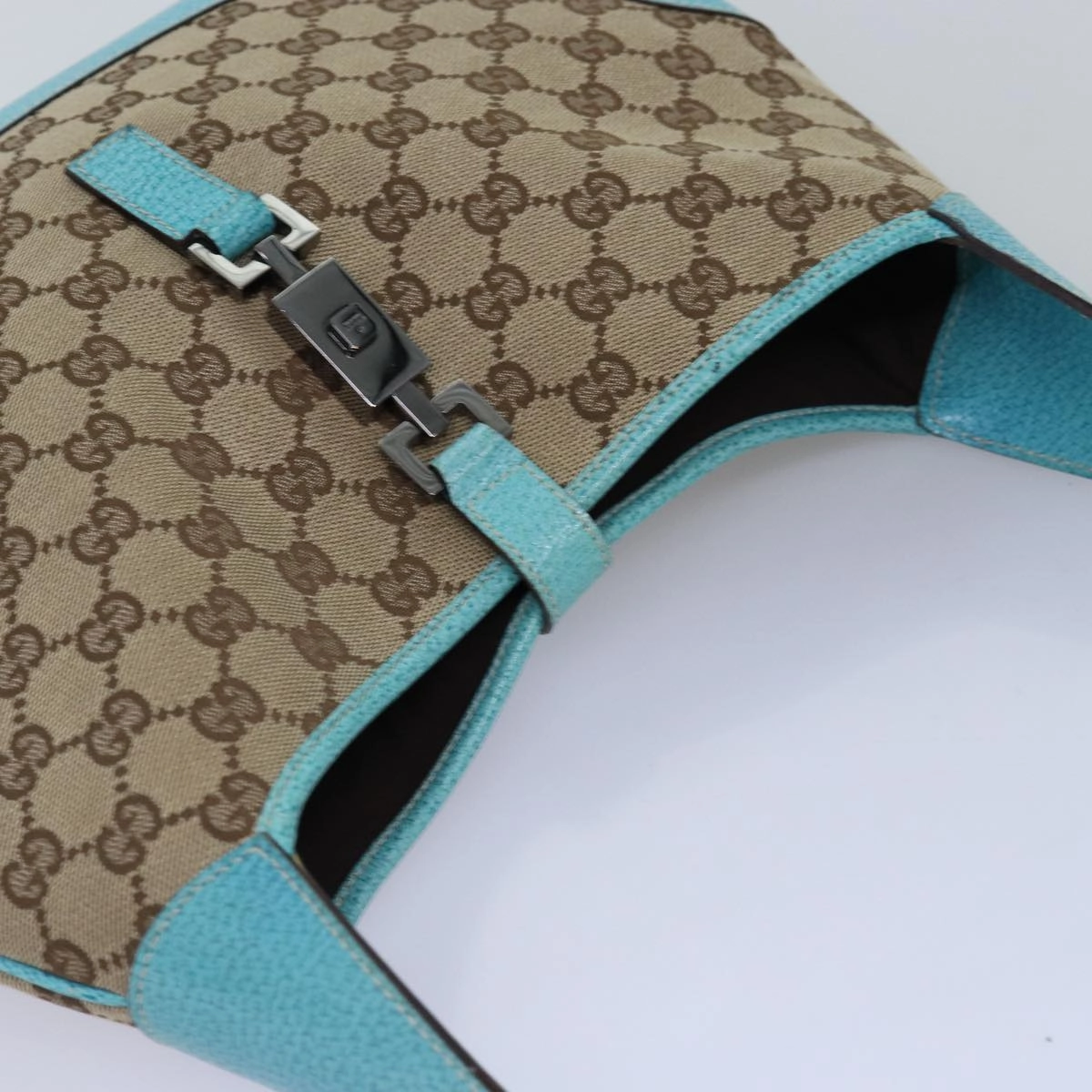 GUCCI Jackie GG Canvas Shoulder Bag Light Blue Beige 00963  12888A