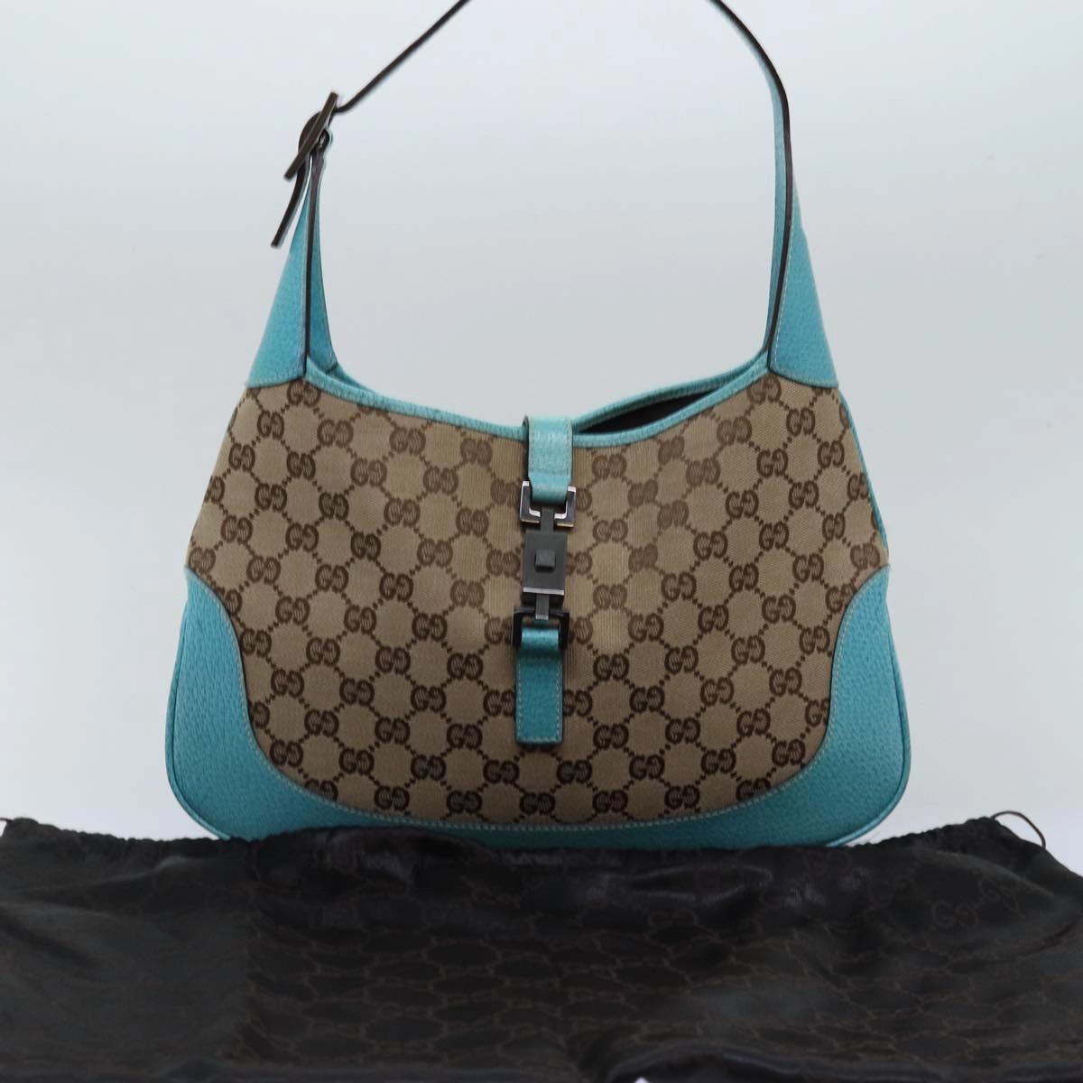 GUCCI Jackie GG Canvas Shoulder Bag Light Blue Beige 00963  12888A
