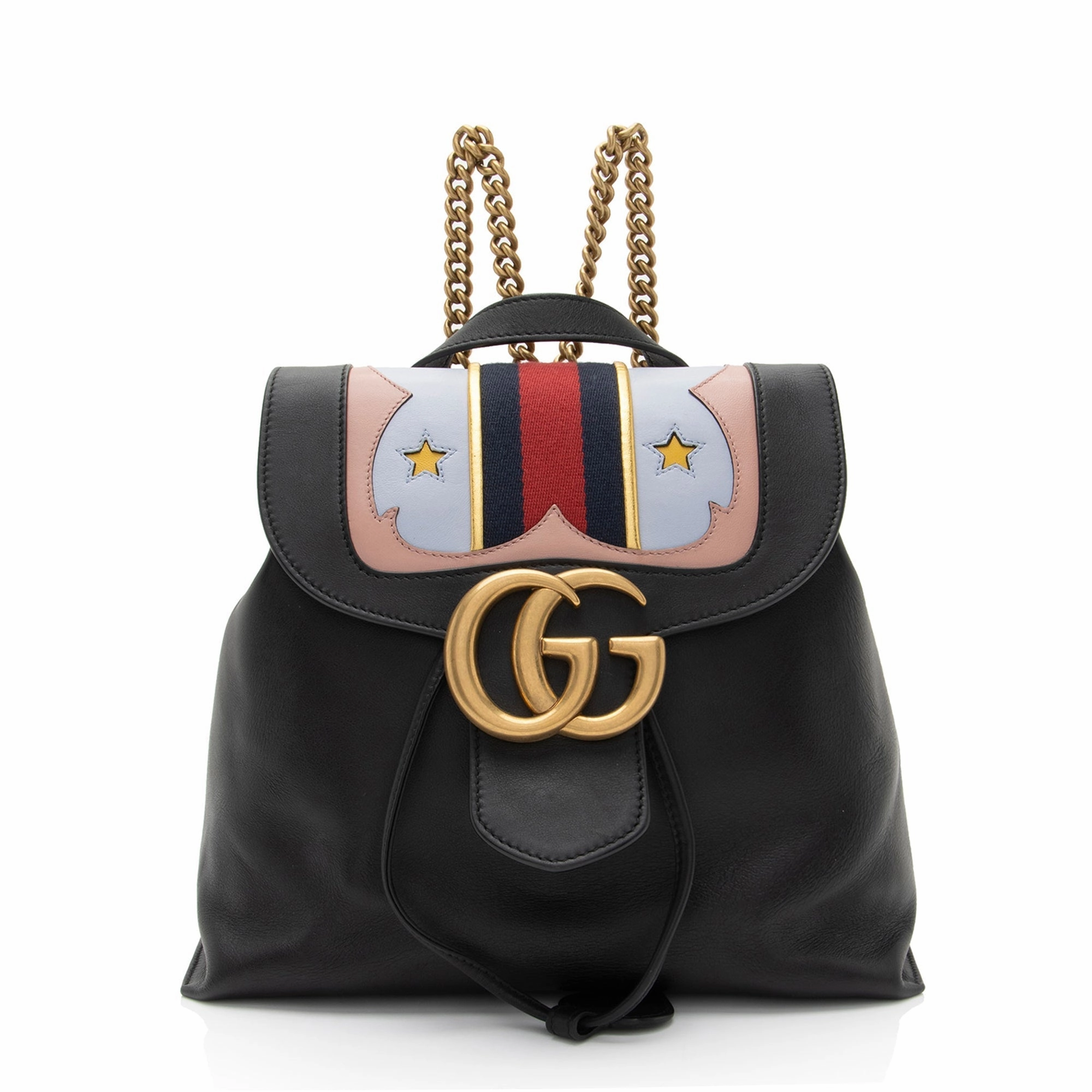 Gucci Leather GG Marmont Web Flap Chain Backpack (SHF-eIjJ7m)