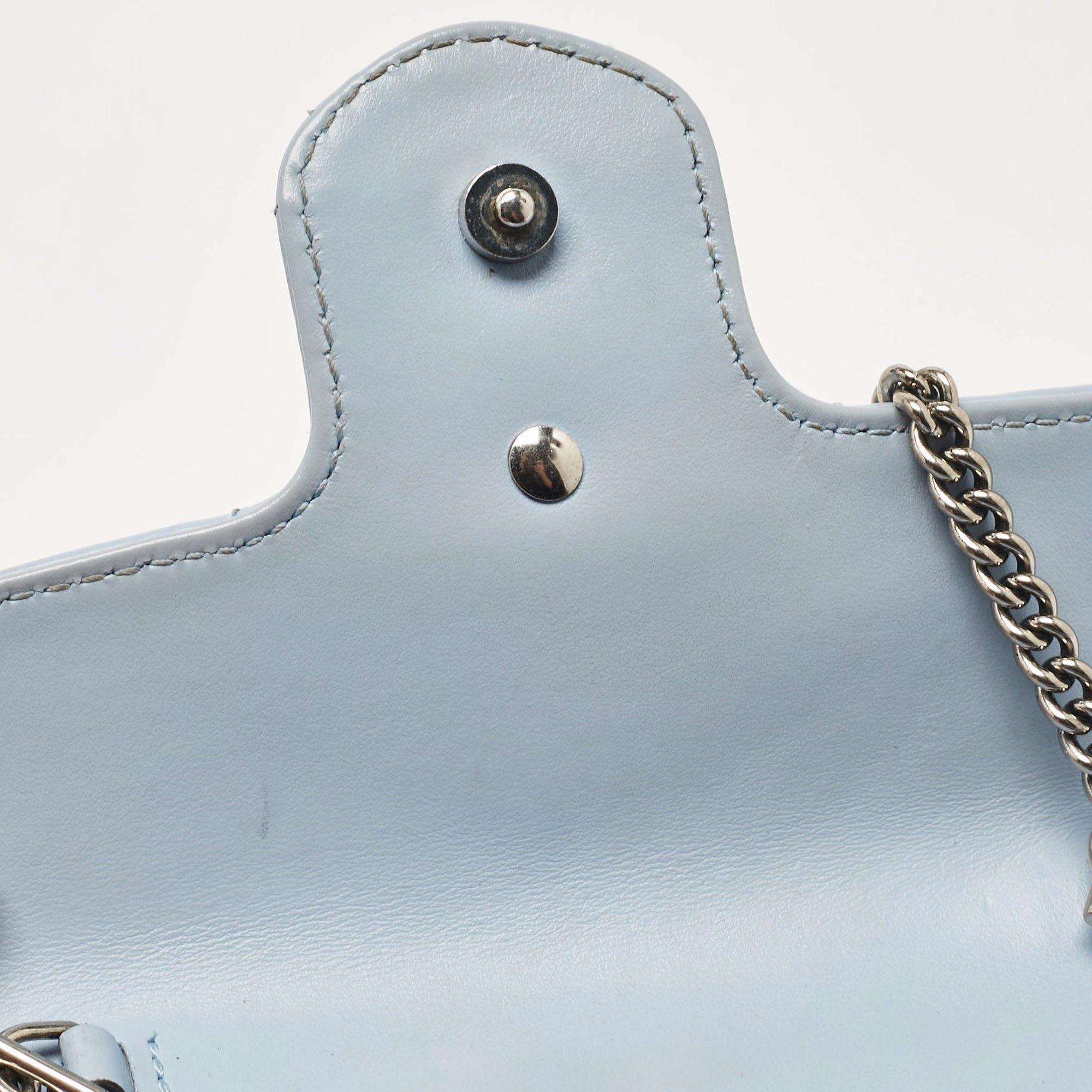Gucci Light Blue Matelass&eacute; Leather Super Mini Gg Marmont Shoulder Bag