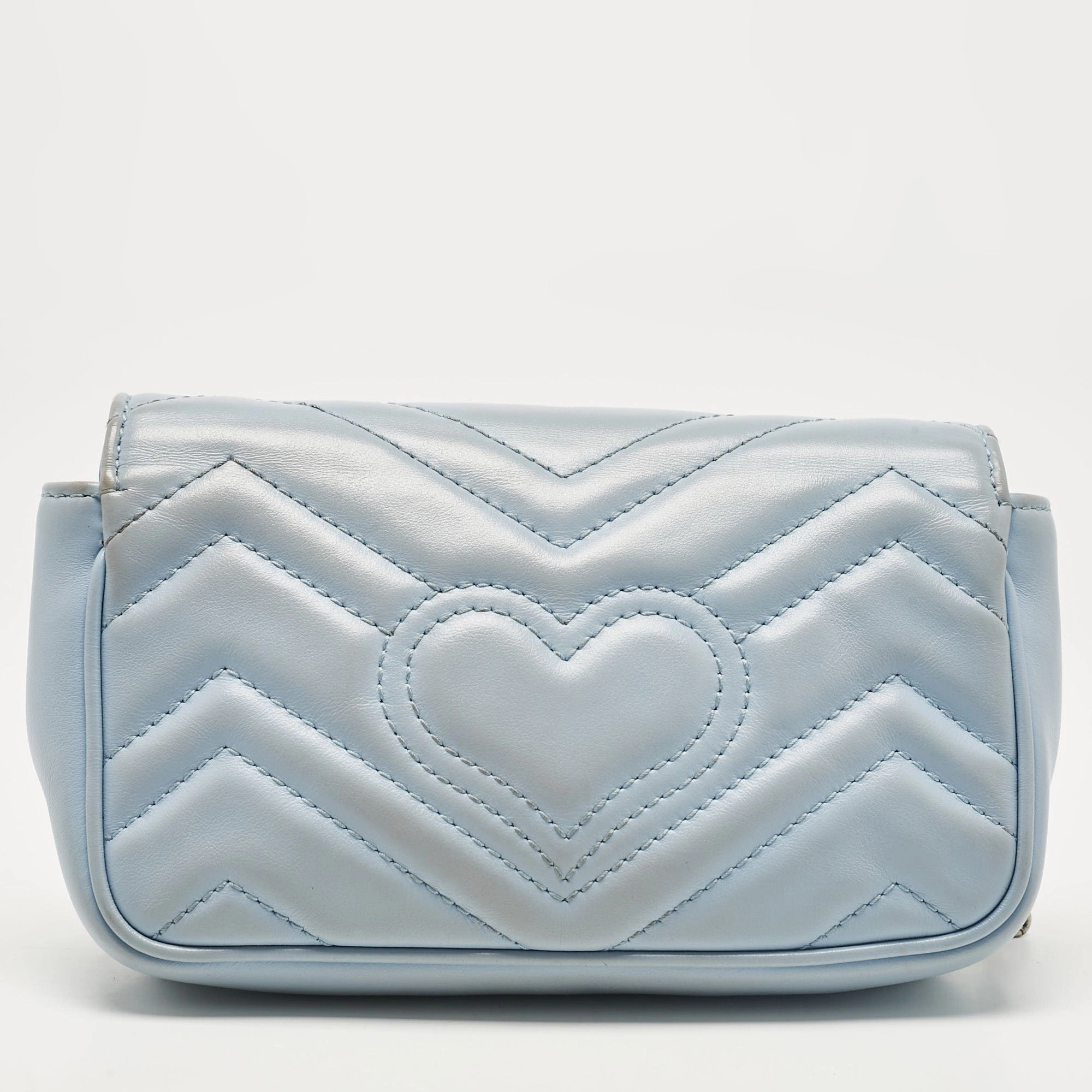 Gucci Light Blue Matelass&eacute; Leather Super Mini Gg Marmont Shoulder Bag