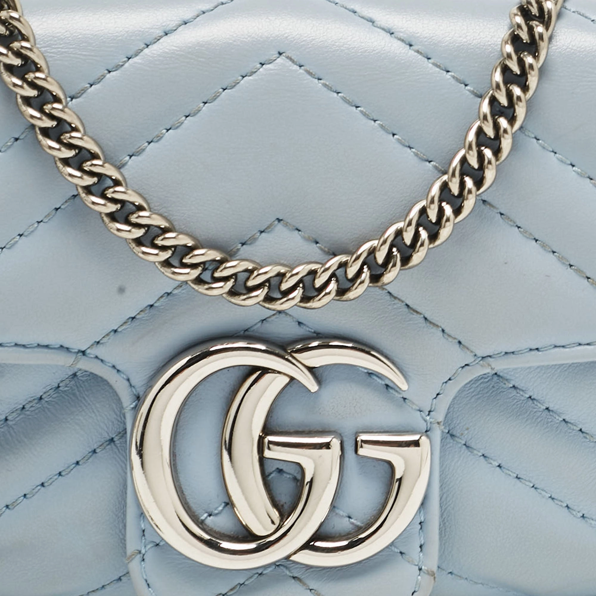 Gucci Light Blue Matelass&eacute; Leather Super Mini Gg Marmont Shoulder Bag