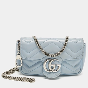 Gucci Light Blue Matelass&eacute; Leather Super Mini Gg Marmont Shoulder Bag
