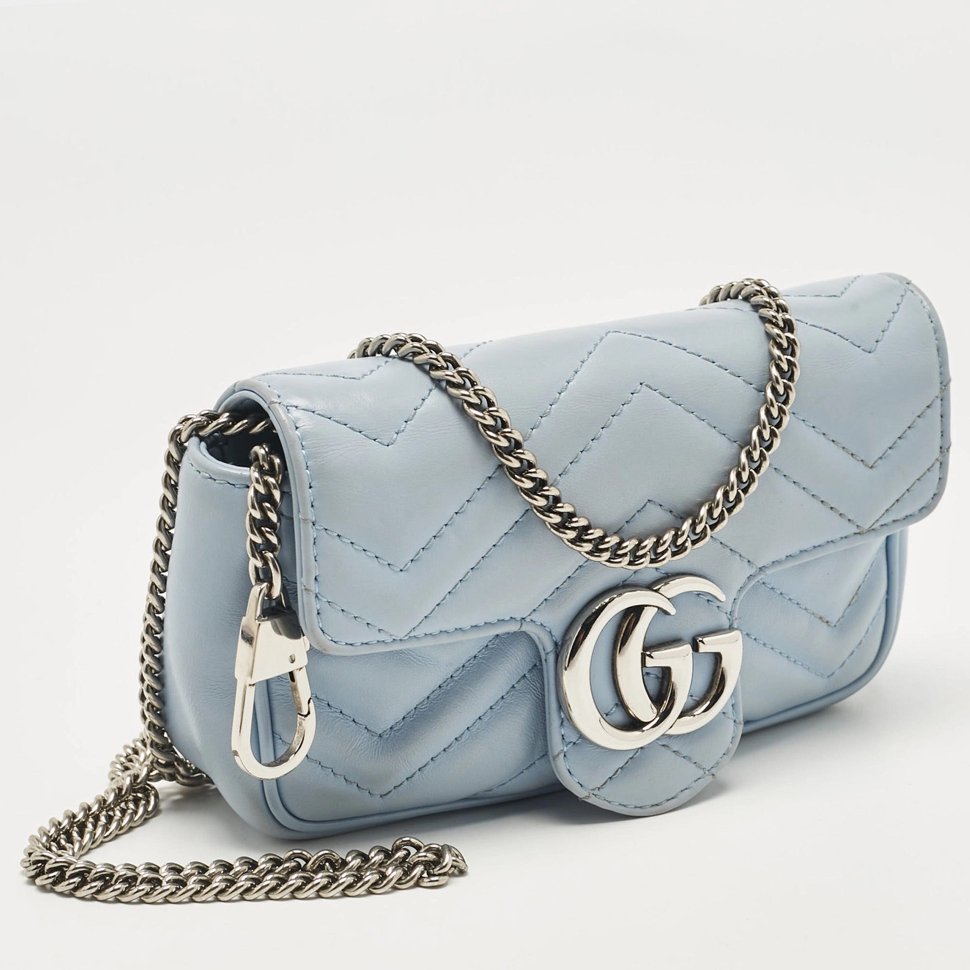 Gucci Light Blue Matelass&eacute; Leather Super Mini Gg Marmont Shoulder Bag
