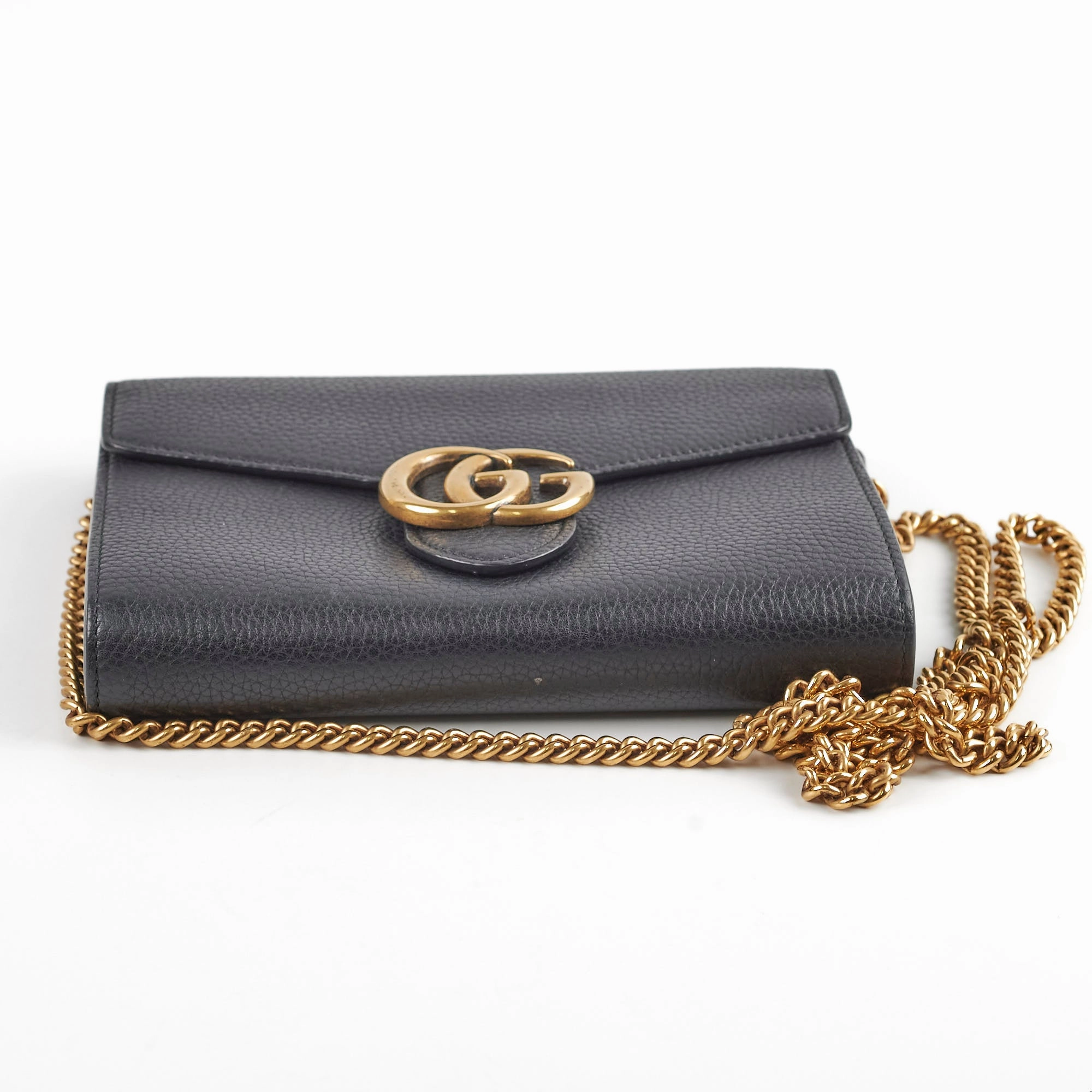 Gucci Marmont Black Leather Wallet On Chain WOC
