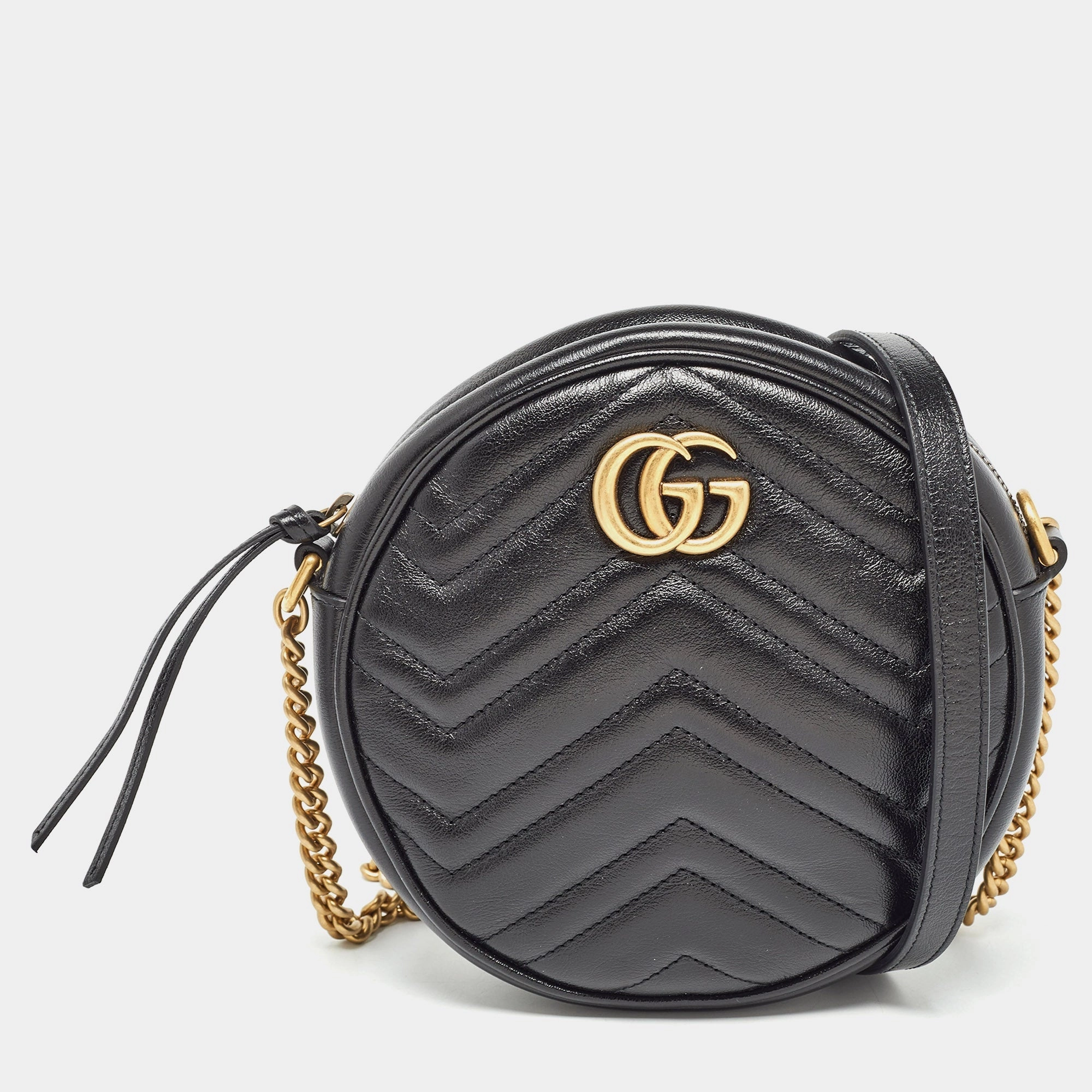 Gucci  Matelass&eacute; Leather Mini Gg Marmont Round Shoulder Bag