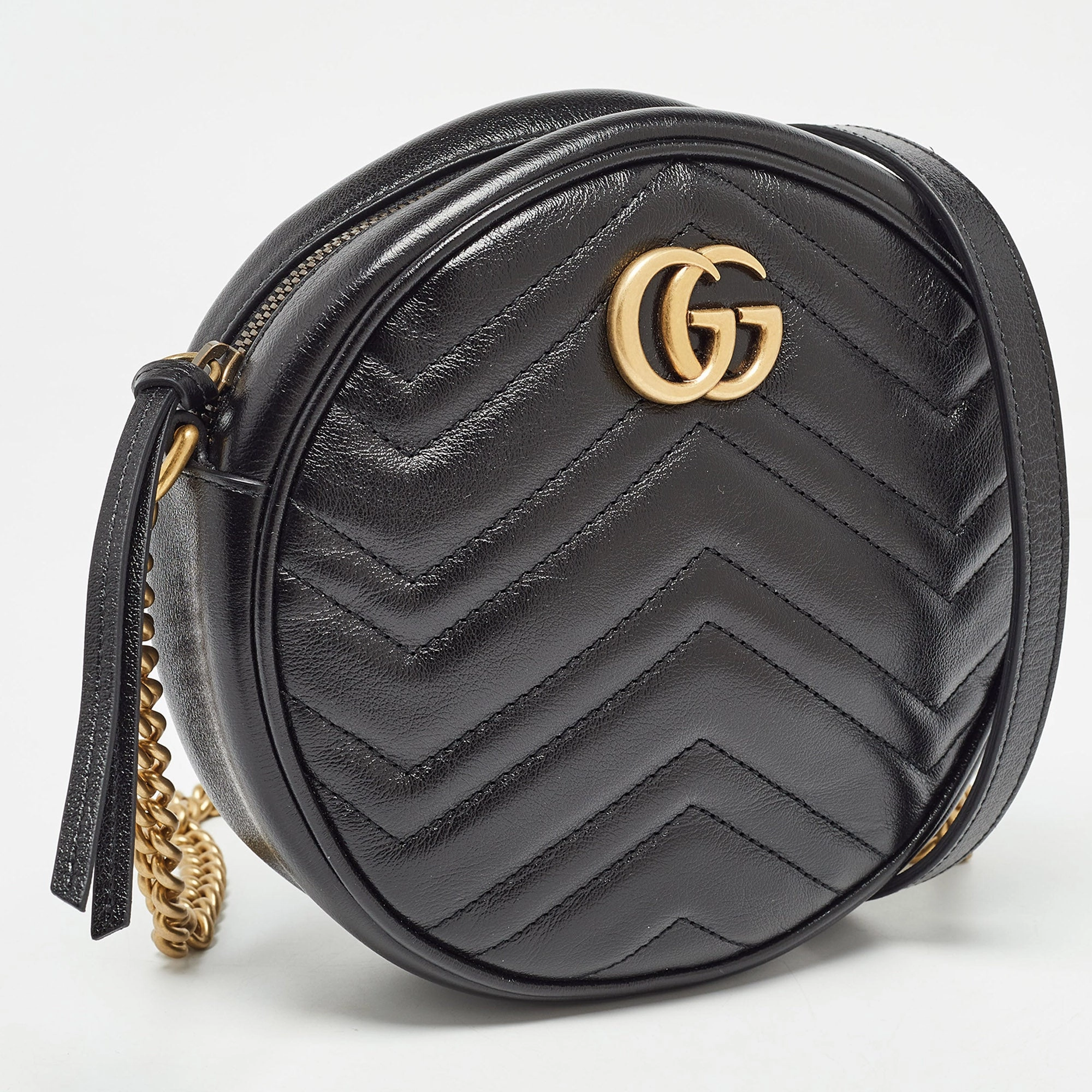 Gucci  Matelass&eacute; Leather Mini Gg Marmont Round Shoulder Bag