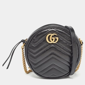Gucci  Matelass&eacute; Leather Mini Gg Marmont Round Shoulder Bag