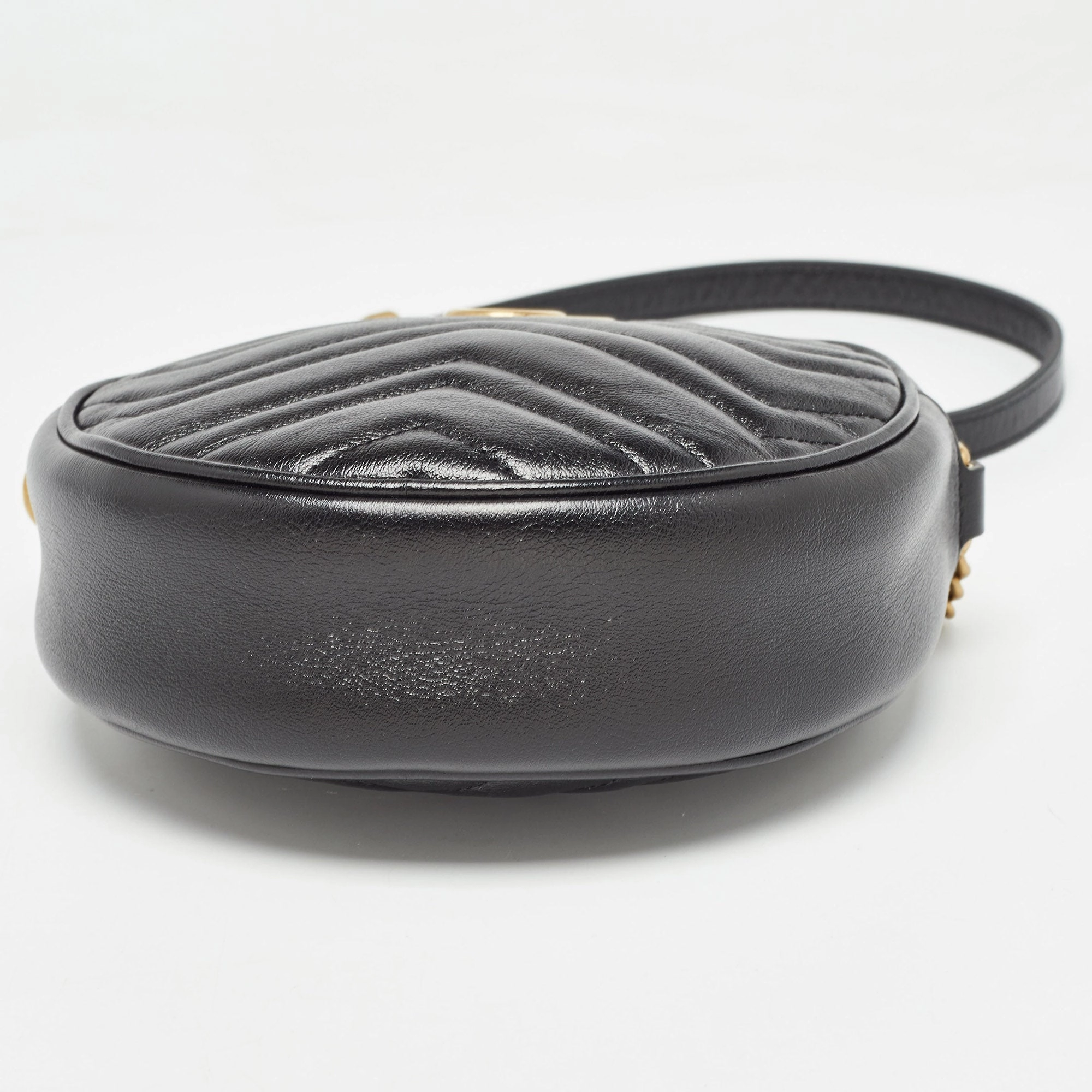 Gucci  Matelass&eacute; Leather Mini Gg Marmont Round Shoulder Bag