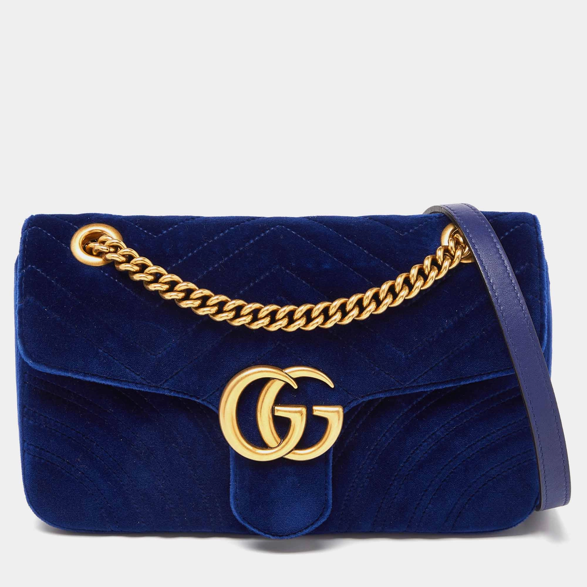 Gucci Matelass&eacute; Velvet Small Gg Marmont Shoulder Bag