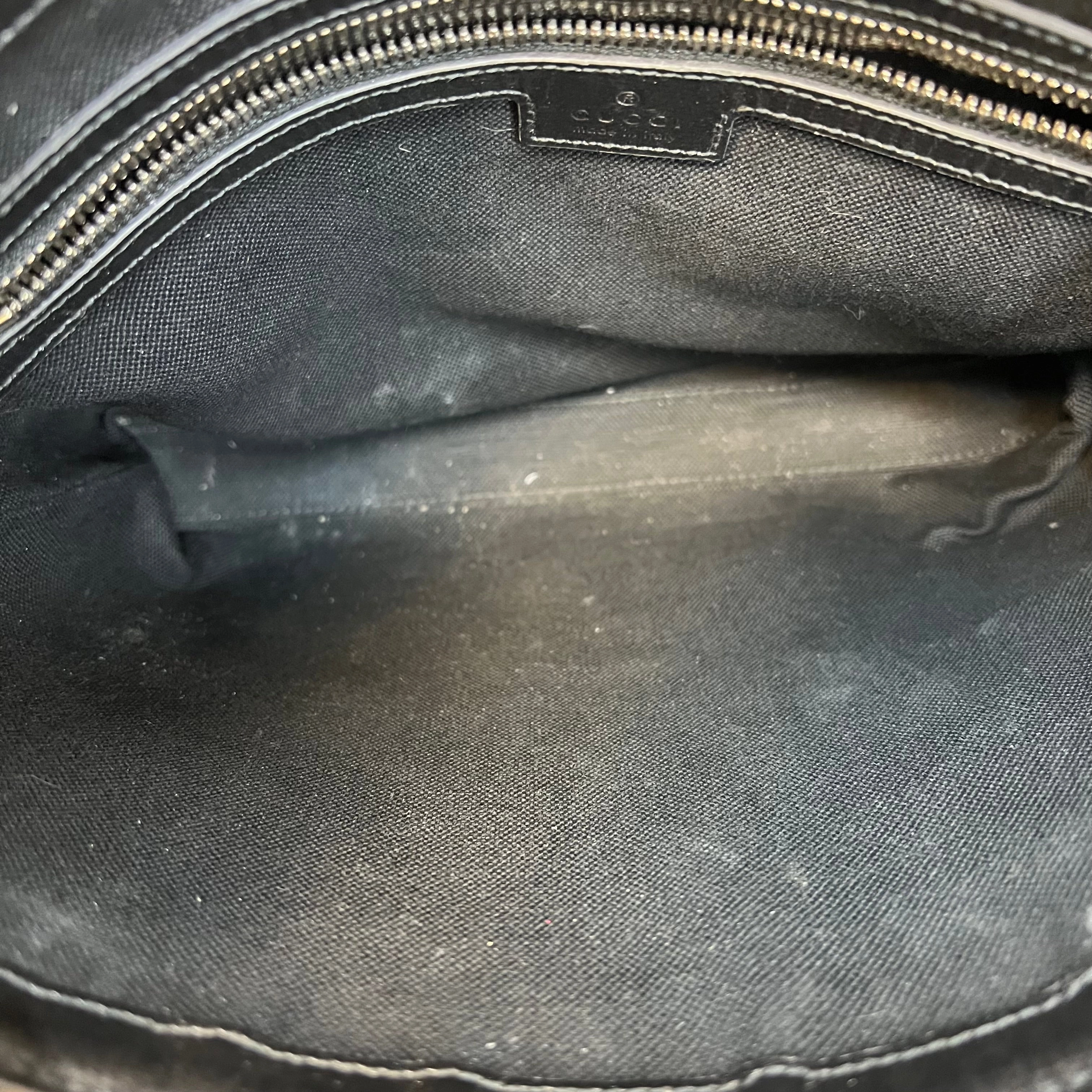 GUCCI Messenger Black GG Supreme Monogram Azalea Calfskin Retro Interlocking G Wristlet Crossbody Bag